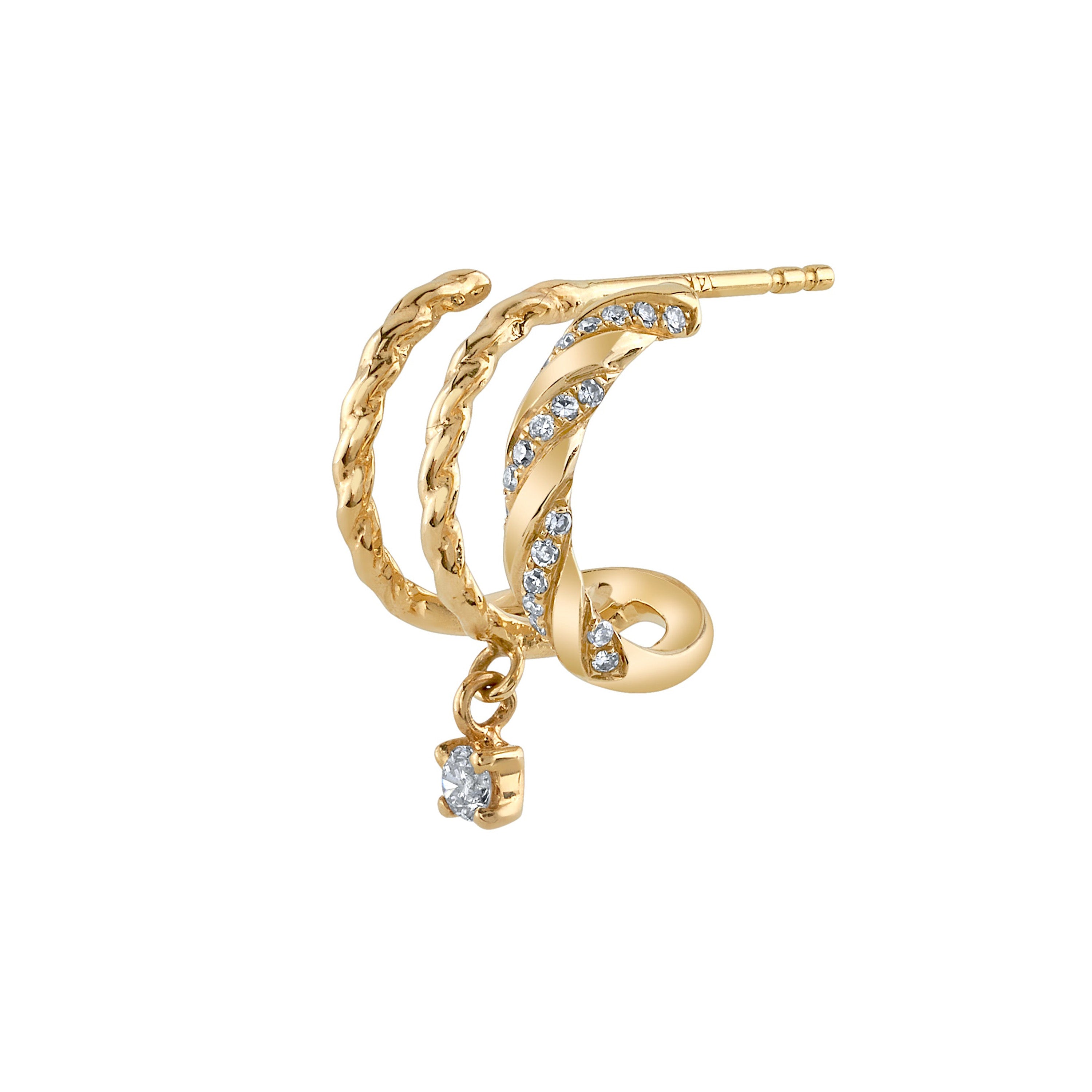 Twisted Half-Huggie Diamond Drop Huggie Earrings Roseark Deux Single