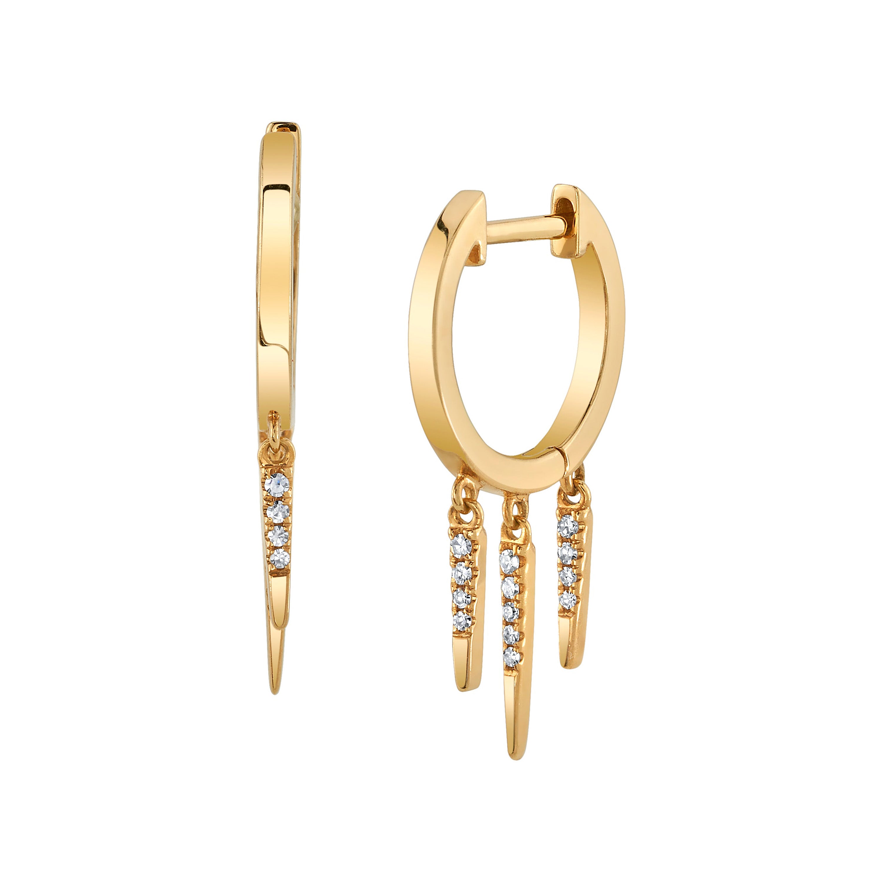 Diamond 3-Fringe Drop Huggie Huggie Earrings Roseark Deux Pair Yellow Gold