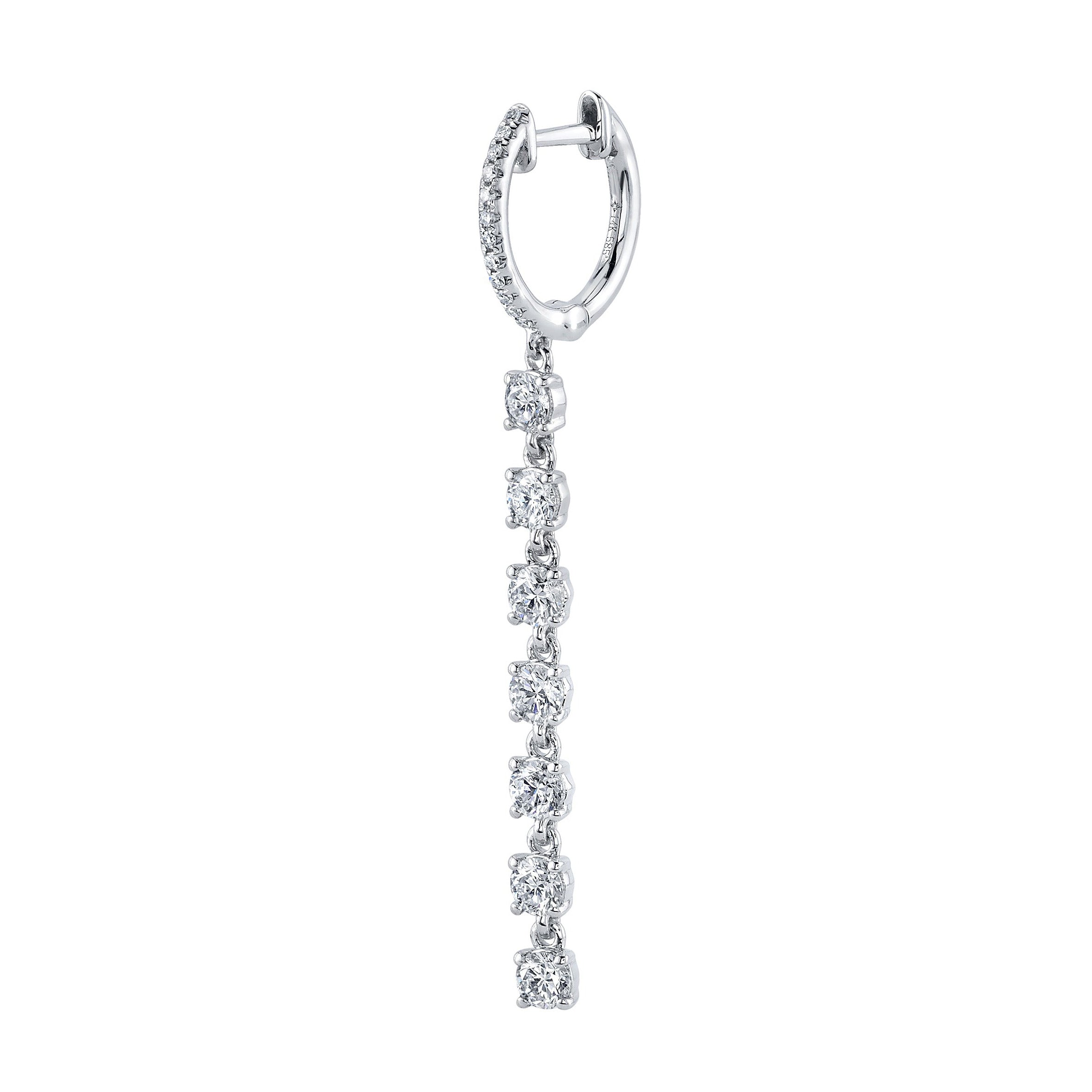 Long Diamond Drop Pave Huggie Drop Earrings Roseark Deux Single