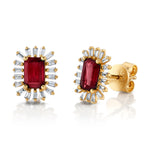 Spike Baguette Diamond Stone Earring, Pair Stud Earrings Roseark Deux Ruby