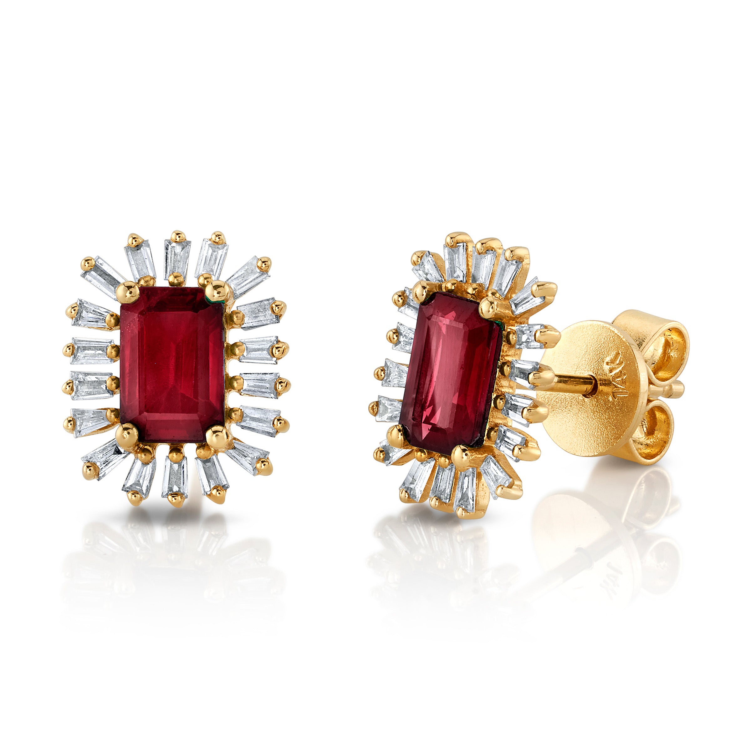 Spike Baguette Diamond Stone Earring, Pair Stud Earrings Roseark Deux Ruby