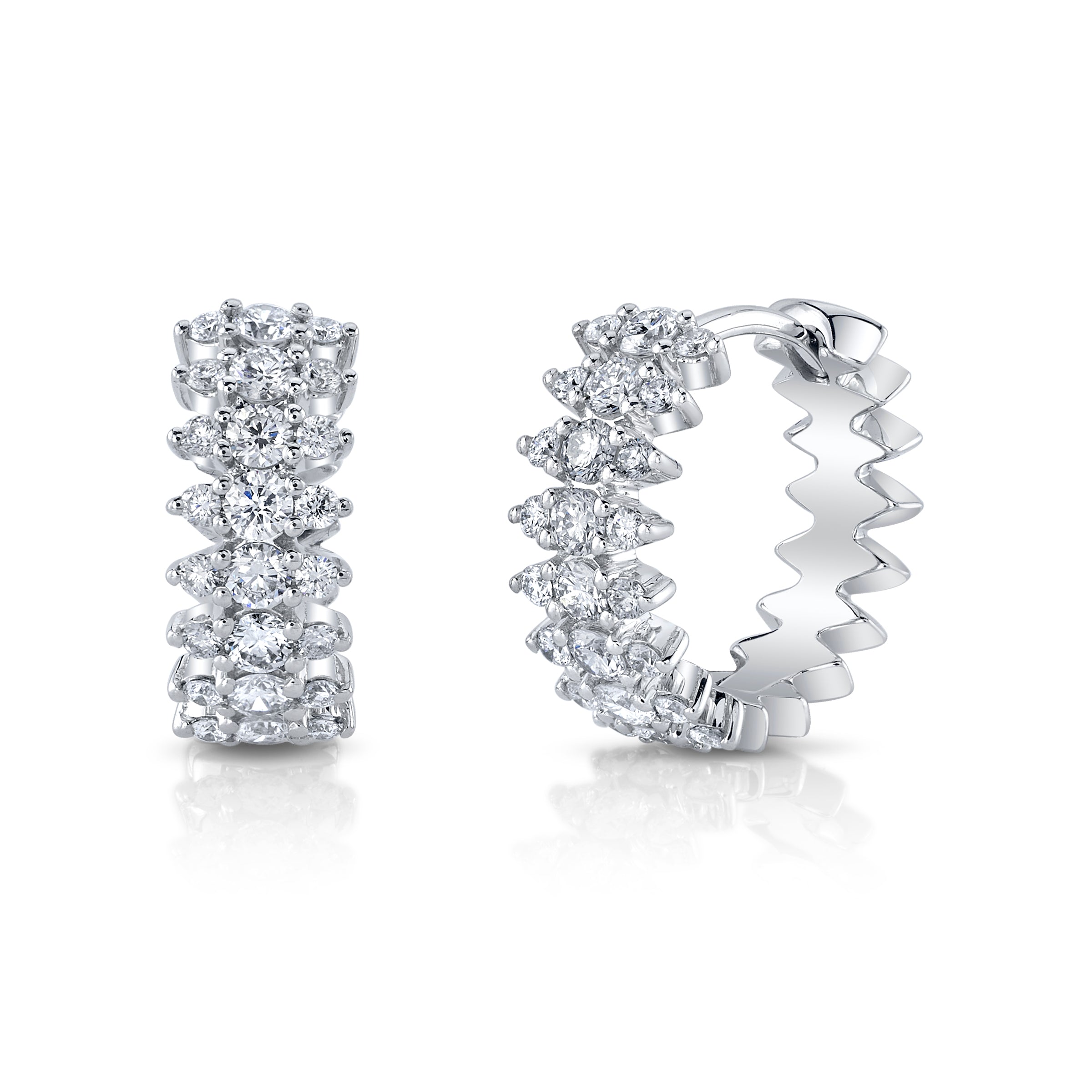 Diamond-Set Spike Huggie Huggie Earrings Roseark Deux White Gold Pair