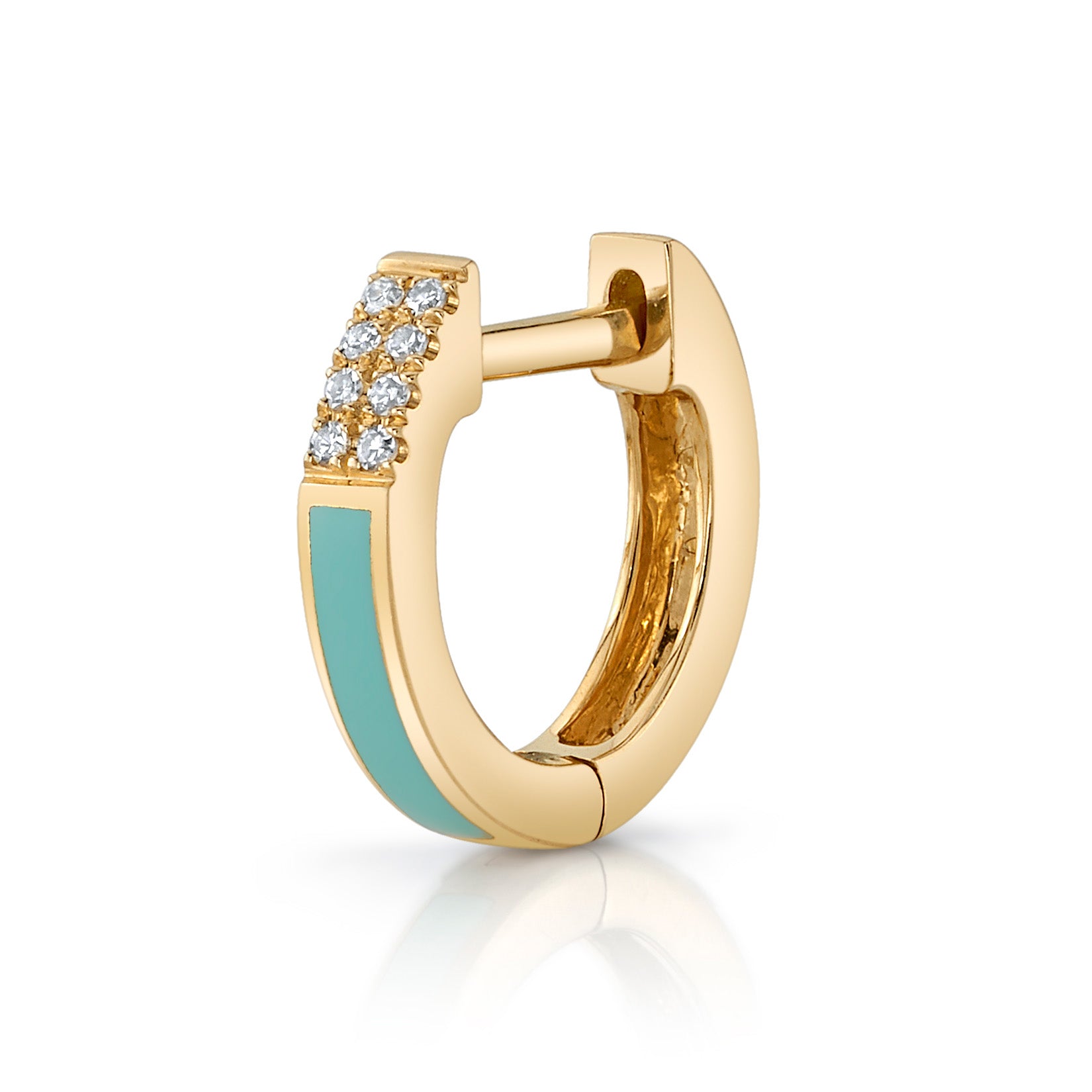 Enamel Diamond Huggie Huggie Earrings Roseark Deux Turquoise Enamel Single