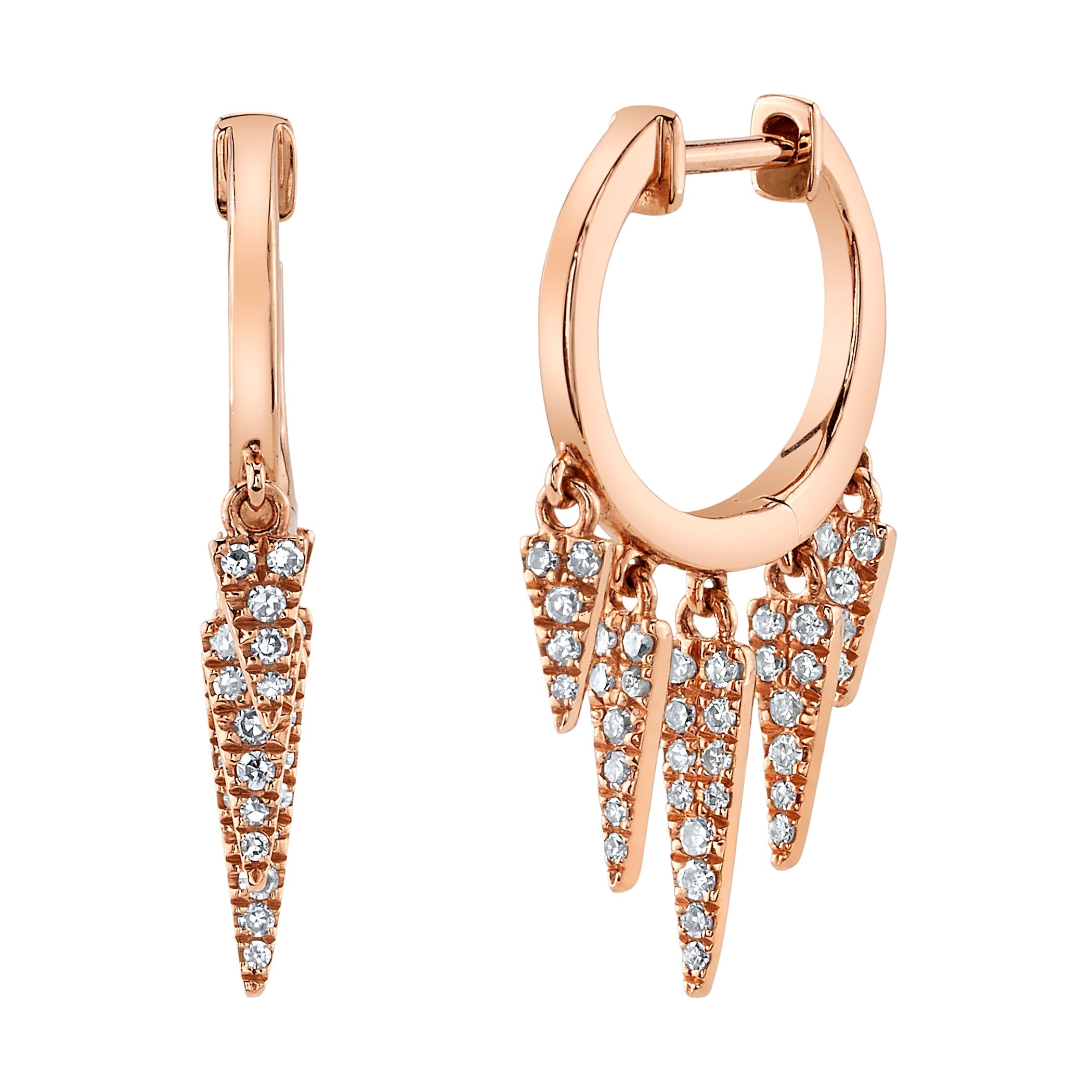 Five Diamond Fringe Drops Huggie Huggie Earrings Roseark Deux Pair Rose Gold