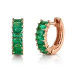 Baguette Stone Huggie Huggie Earrings Roseark Deux Pair RGold + Emerald