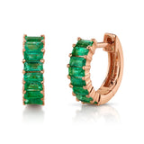 Baguette Stone Huggie Huggie Earrings Roseark Deux Pair RGold + Emerald