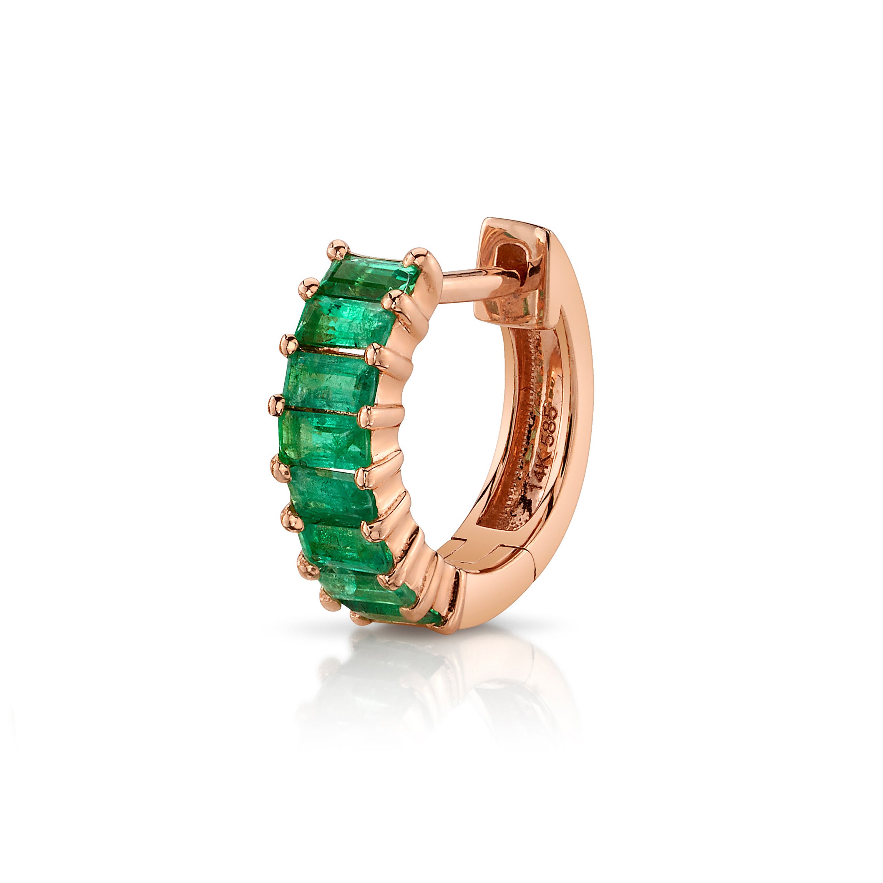 Baguette Stone Huggie Huggie Earrings Roseark Deux Single RGold + Emerald