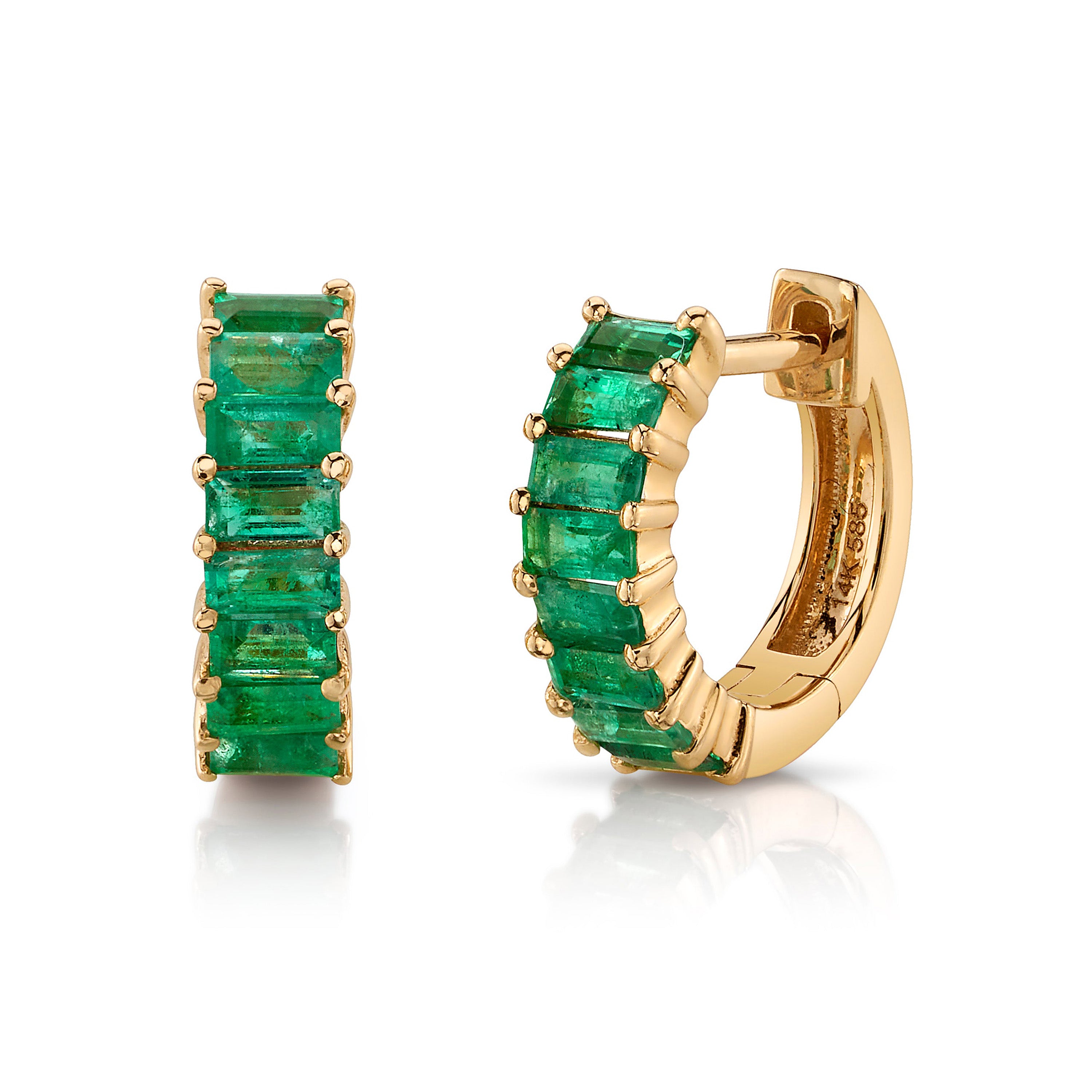 Baguette Stone Huggie Huggie Earrings Roseark Deux Pair YGold + Emerald