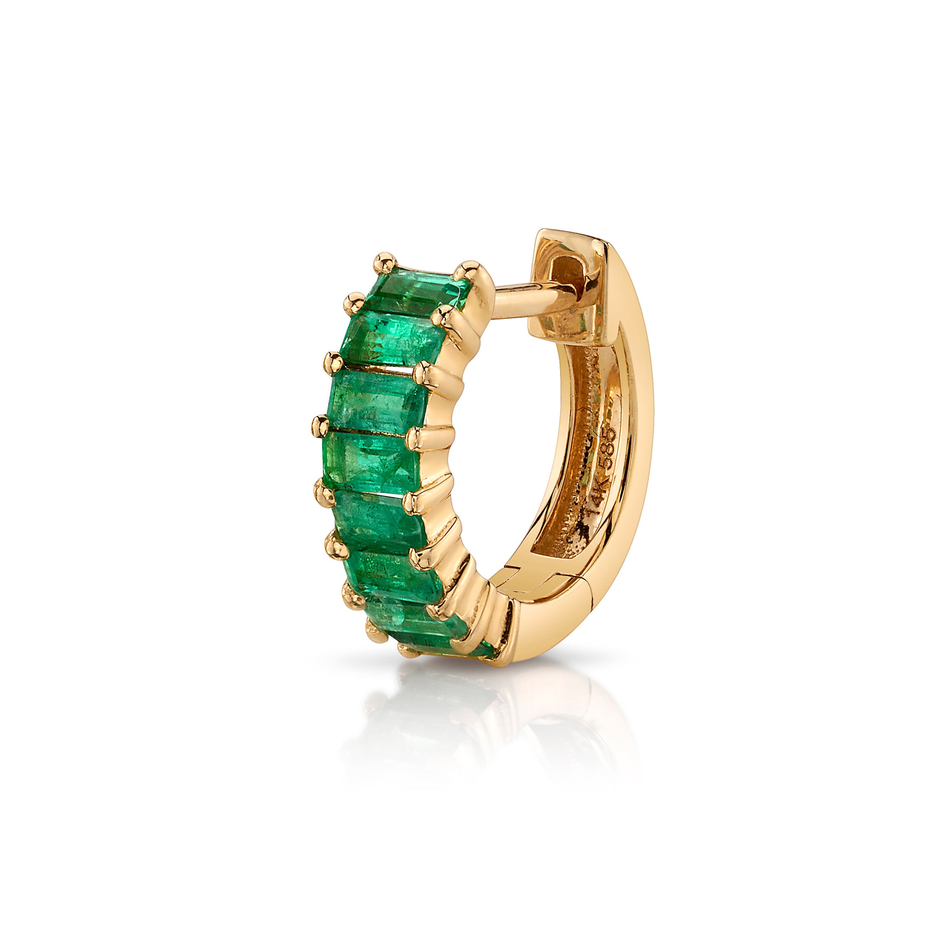 Baguette Stone Huggie Huggie Earrings Roseark Deux Single YGold + Emerald