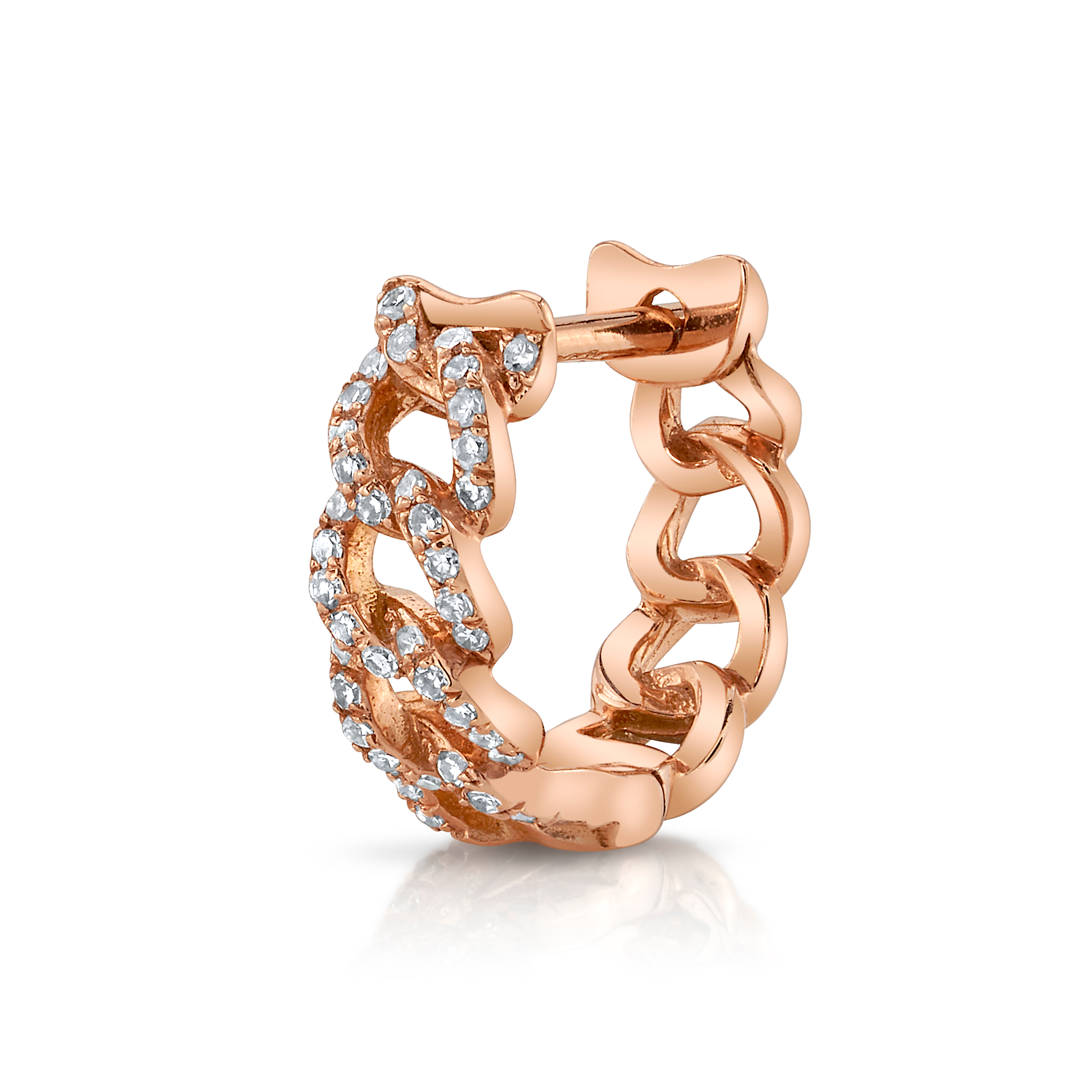 Diamond Chain Link Huggie Huggie Earrings Roseark Deux Rose Gold Single