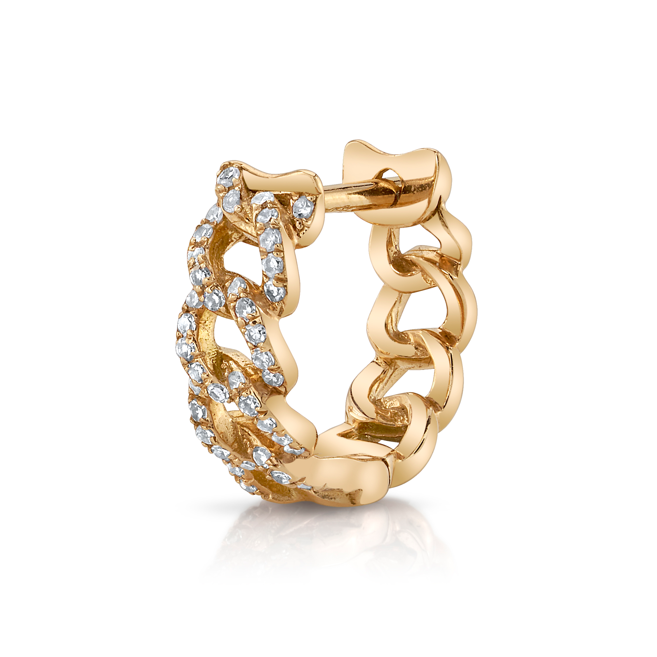 Diamond Chain Link Huggie Huggie Earrings Roseark Deux Yellow Gold Single