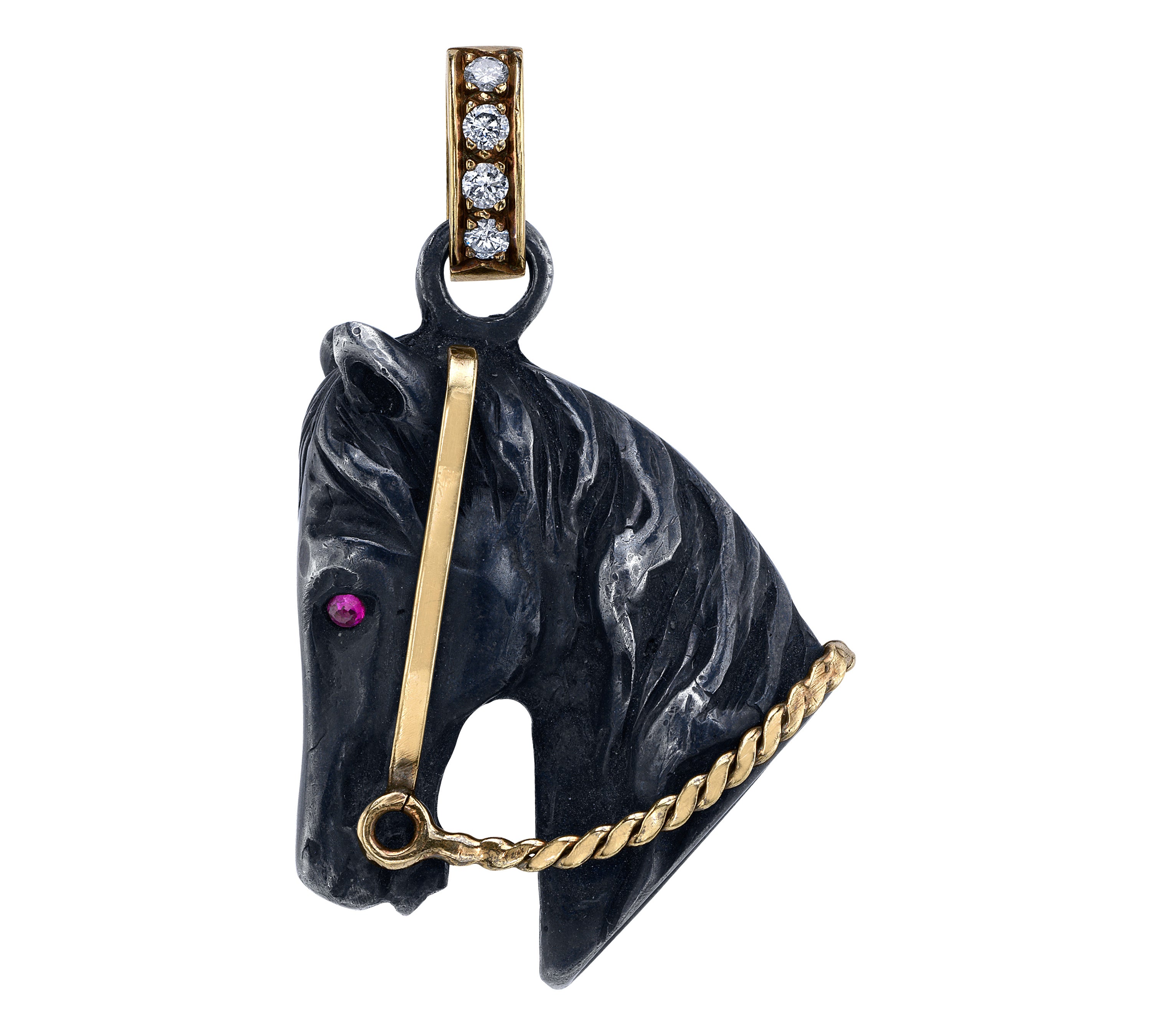 Bespoke Blackened Horse Pendant with Ruby Eyes Pendant Roseark Vintage