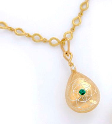 Teardrop Pendant with Emeralds and Diamonds Charm Carolyn Rodney   