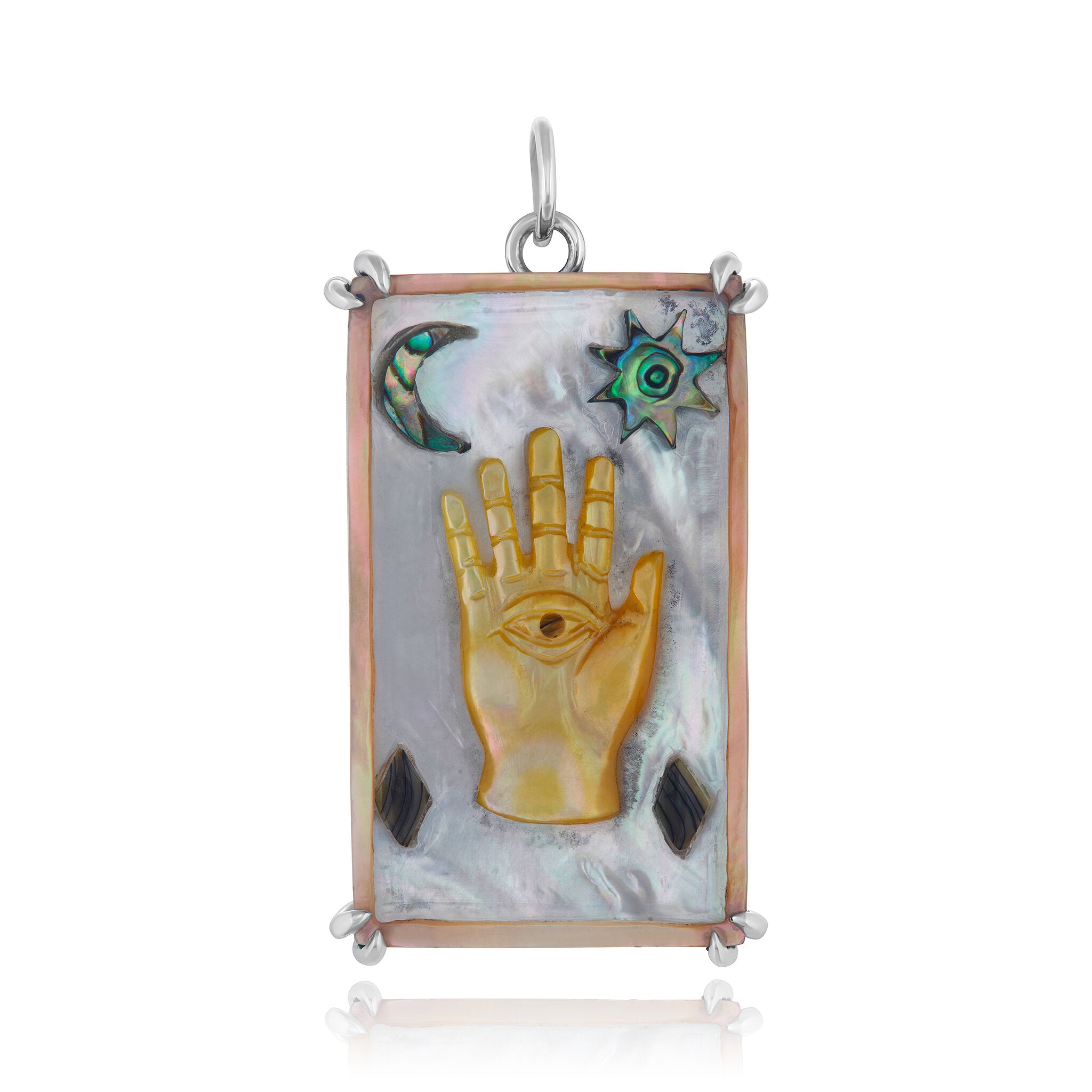 Hamsa Sacred Symbol Tablet Charm Charm Maura Green Sterling Silver