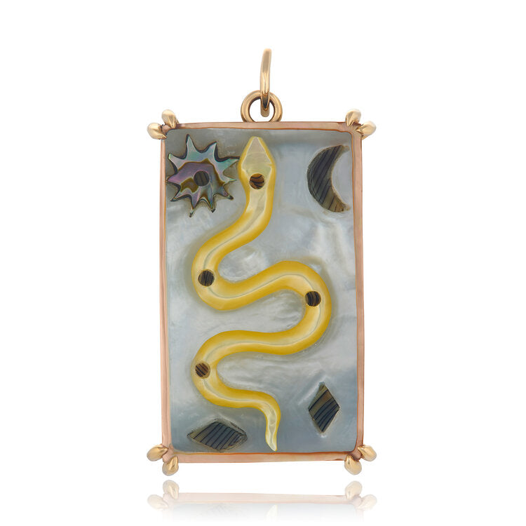 Serpent Sacred Symbol Tablet Charm Charm Maura Green 14k Yellow Gold