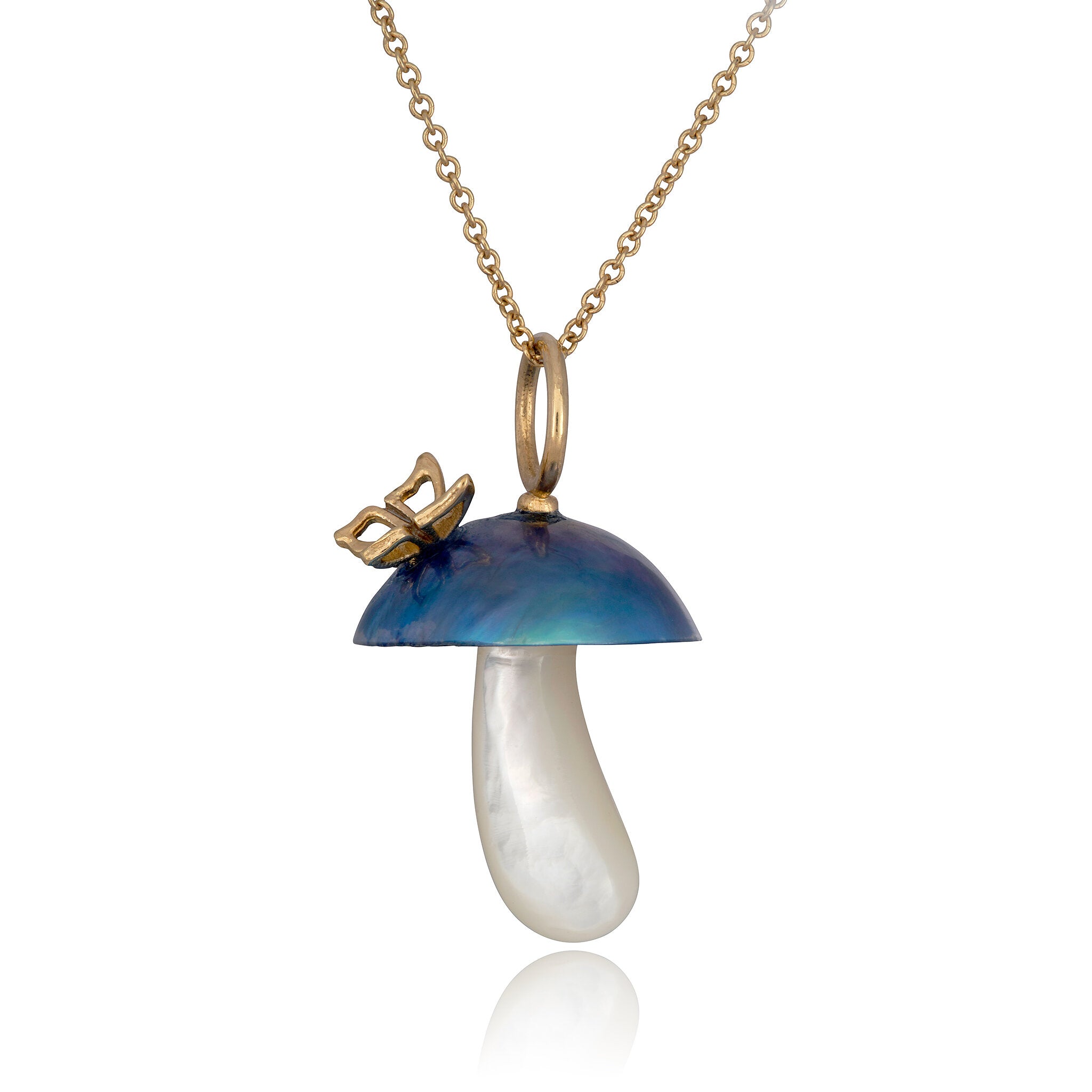 Blue Pearl Mushroom Charm with Butterfly Charm Maura Green