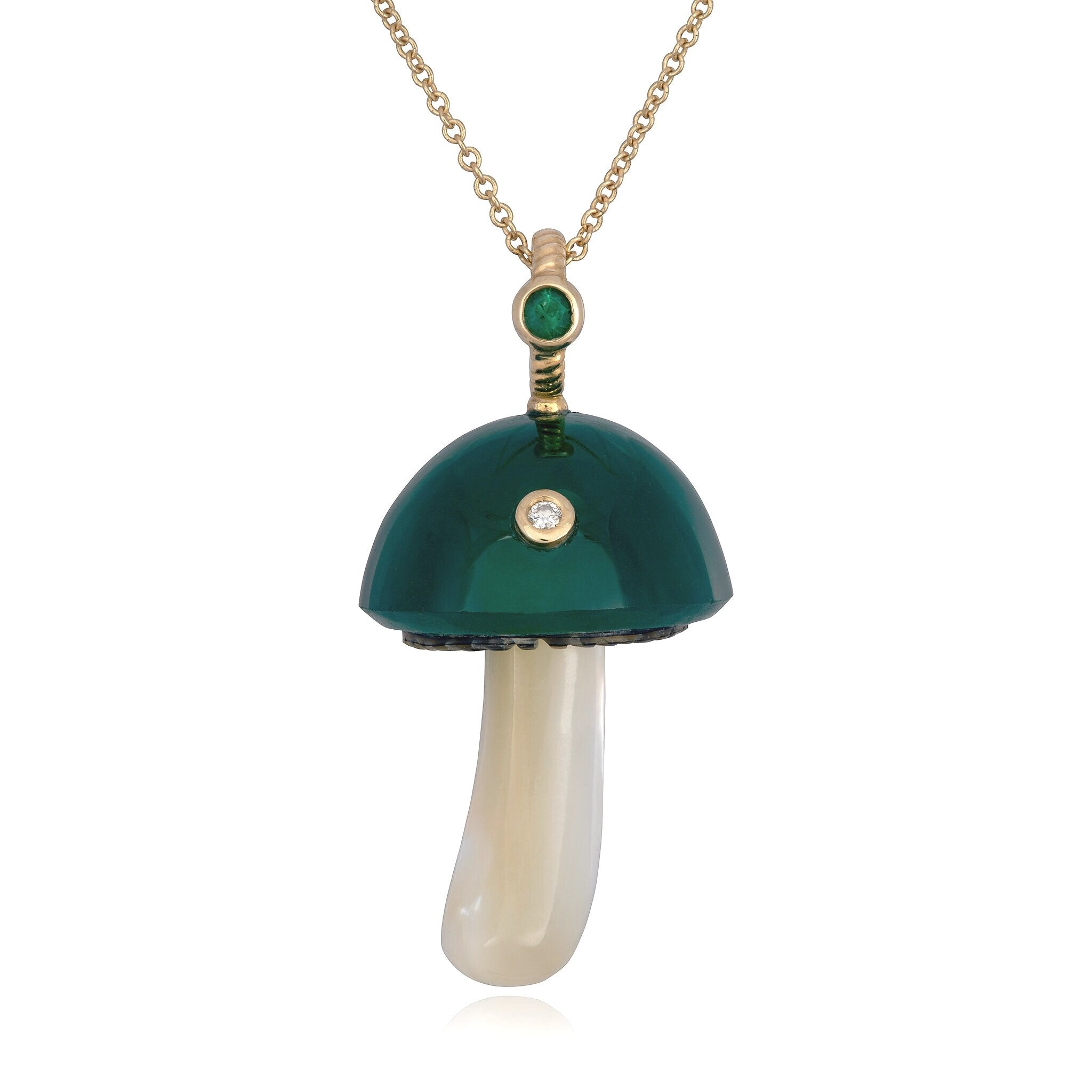 Chalcedony Mushroom with Bezel Stones Charm Maura Green