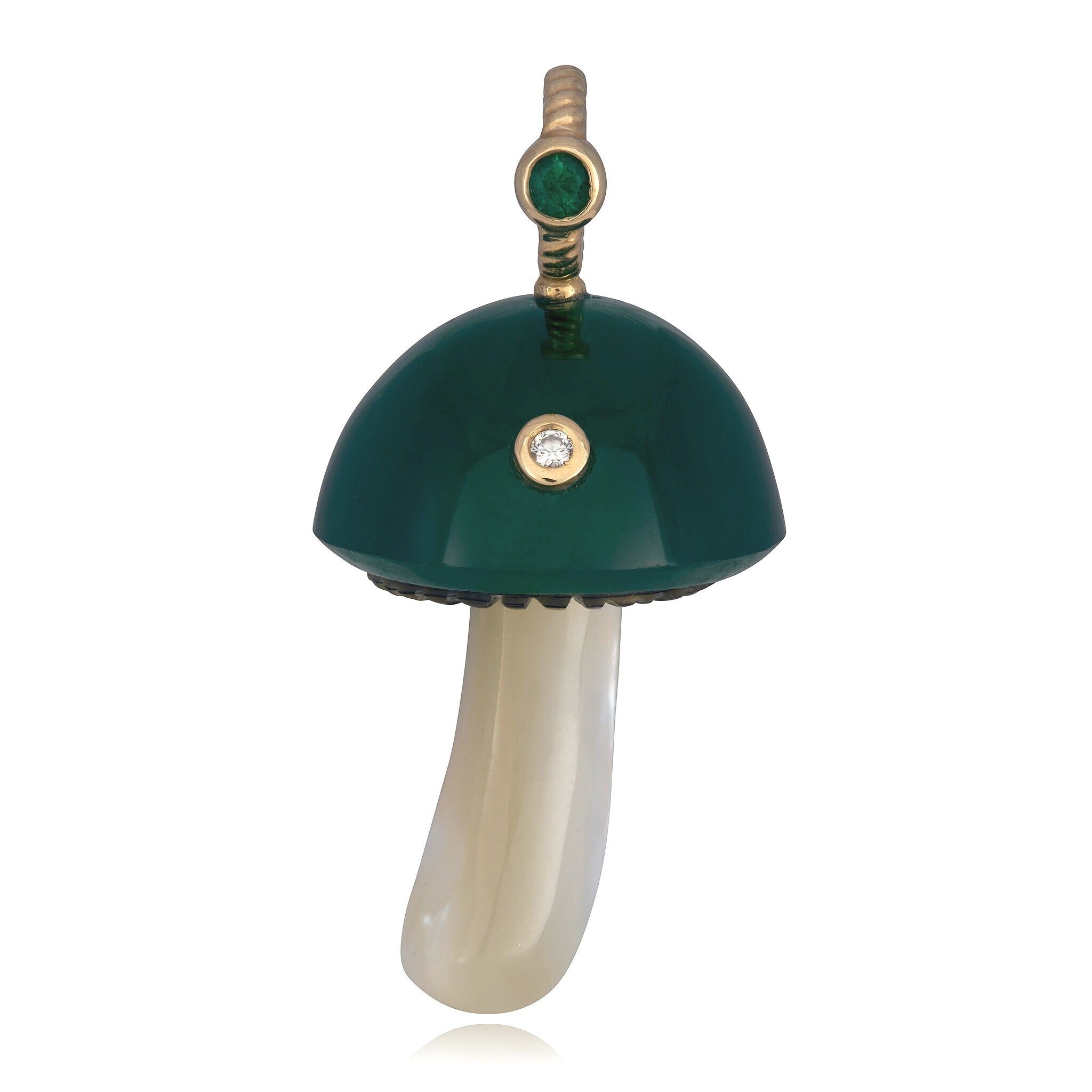 Chalcedony Mushroom with Bezel Stones Charm Maura Green Green with Emerald + Diamond