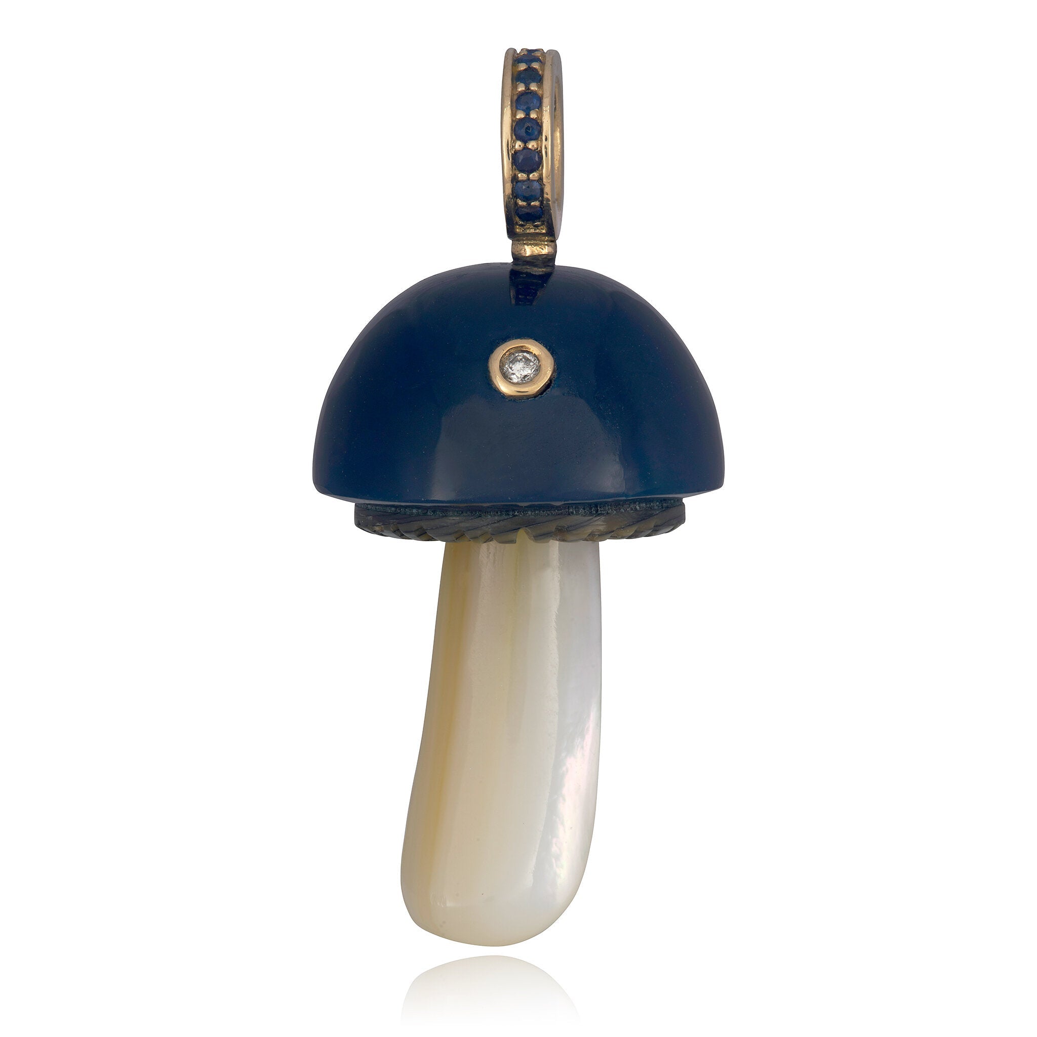 Magic Mushroom Charm with Pave Bail Charm Maura Green Dk Blue with Sapphire Bail