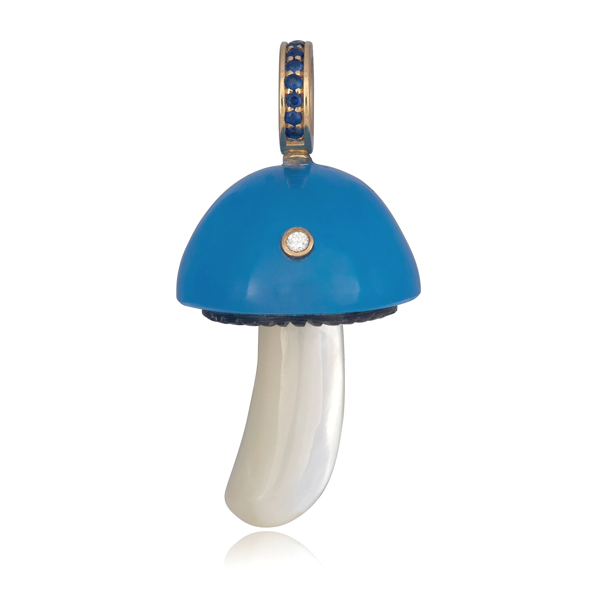 Magic Mushroom Charm with Pave Bail Charm Maura Green Lt Blue with Sapphire Bail