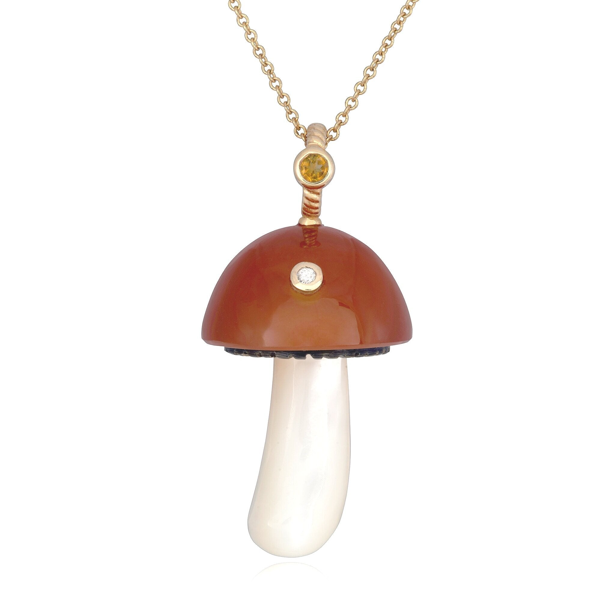 Chalcedony Mushroom with Bezel Stones Charm Maura Green