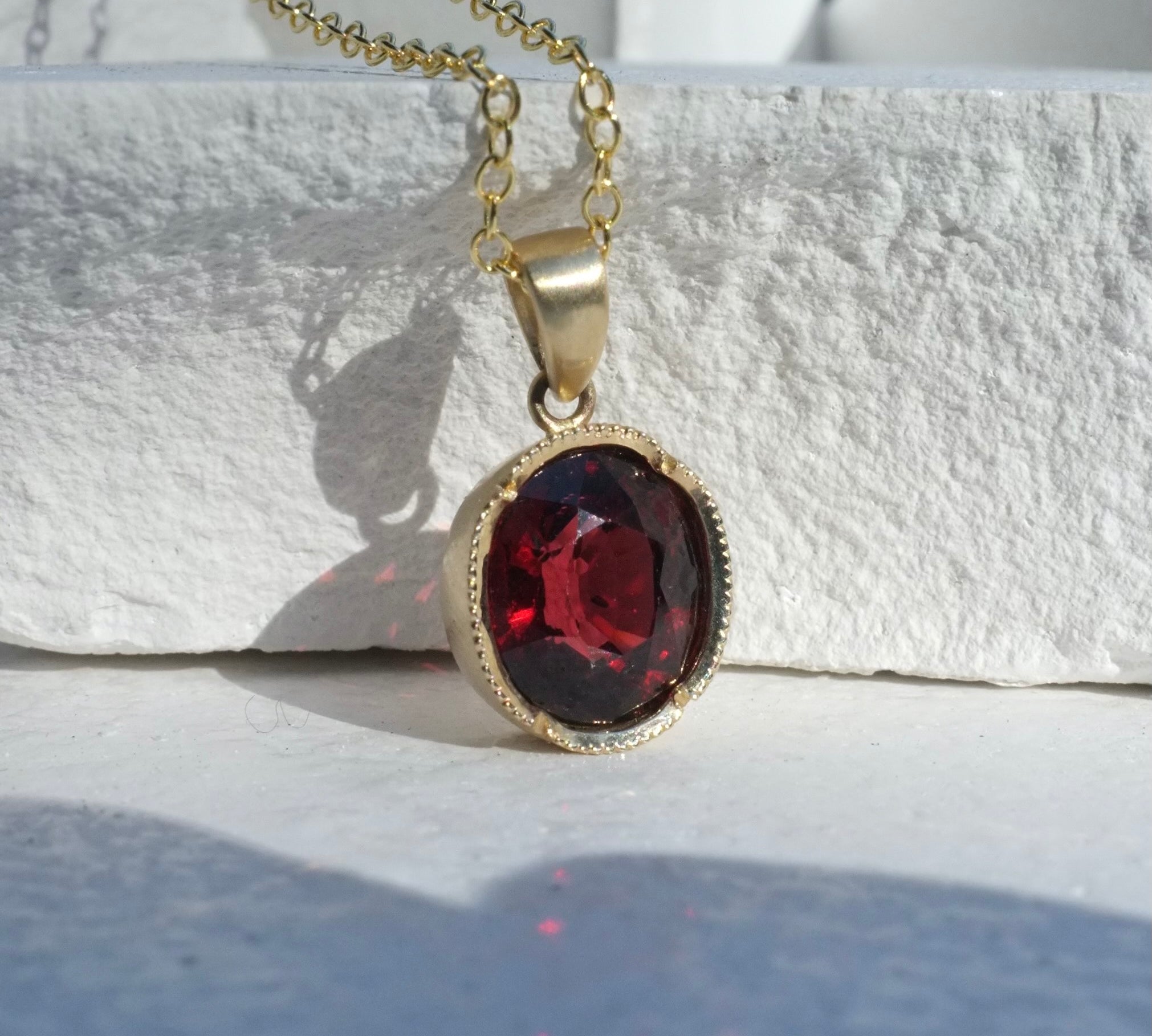 Garnet Drop Necklace Pendant Elisabeth Bell Jewelry   