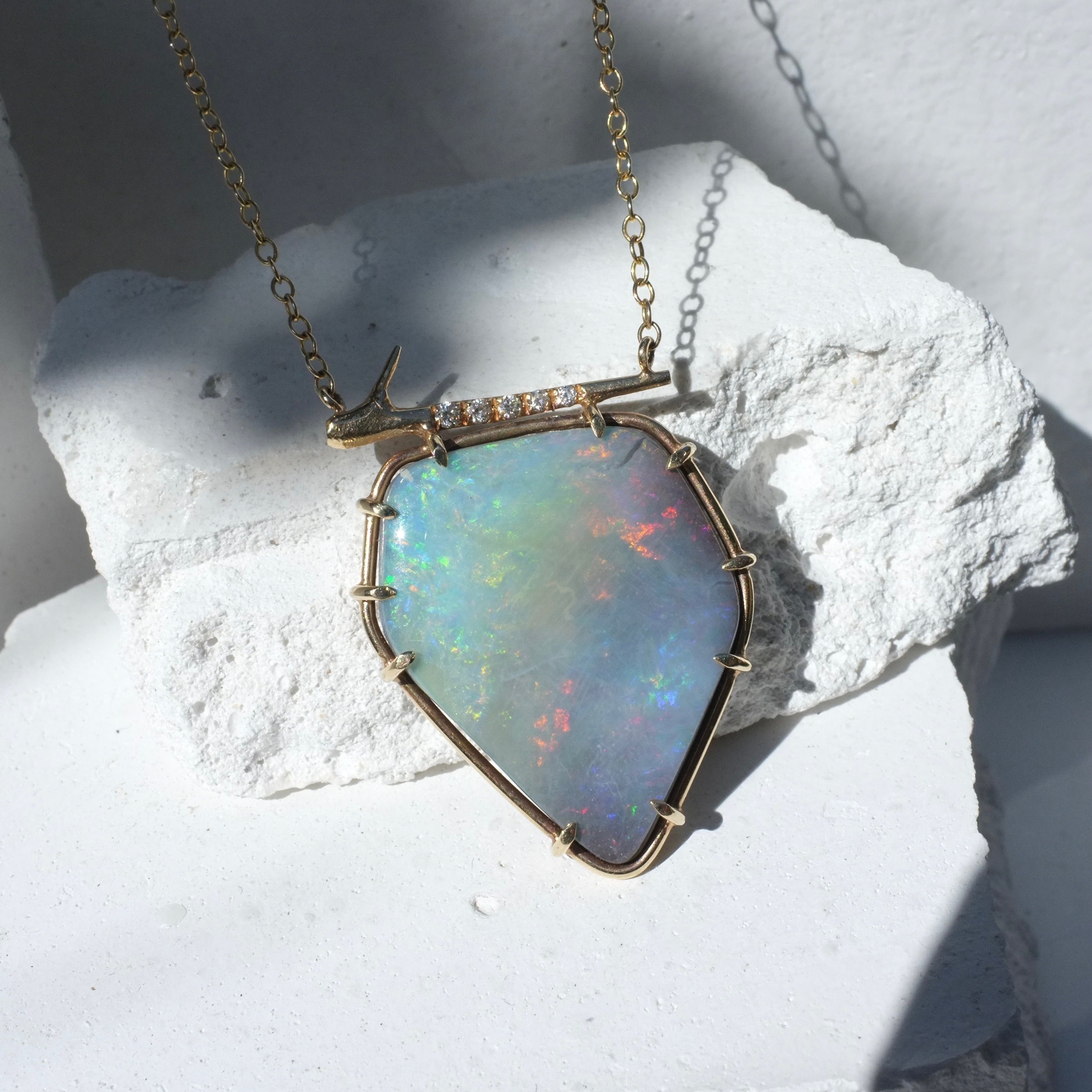 Rainbow Opal Thorn Necklace Pendant Elisabeth Bell Jewelry   