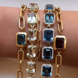 Emerald-Cut Bezel Stone Link Bracelet Bracelet Goshwara