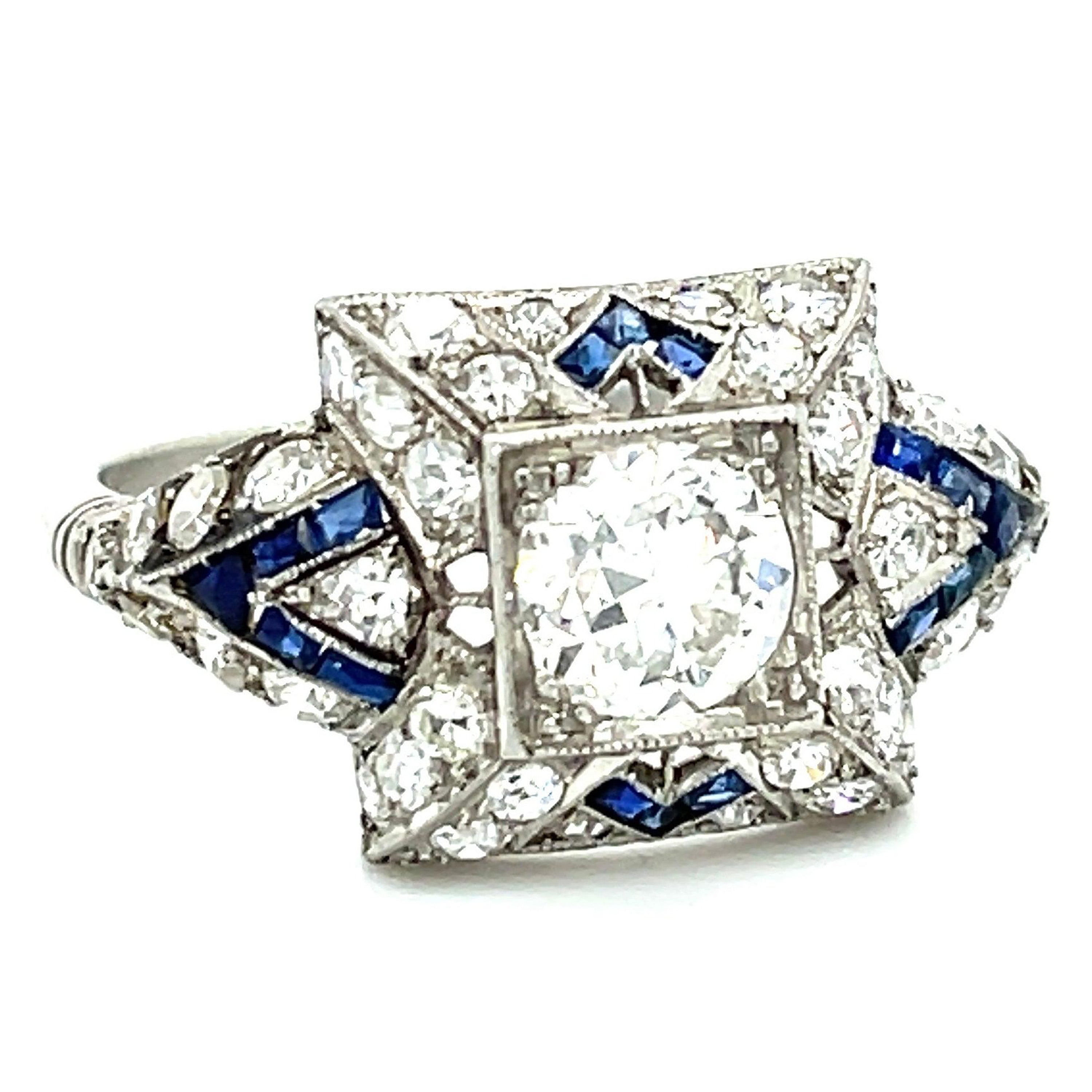 Antique 1920s Sapphire Diamond Art Deco Ring Statement Ring Roseark Vintage