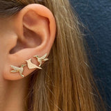 Diamond Hummingbird Stud with Emerald Eye Stud Earrings Roseark Deux
