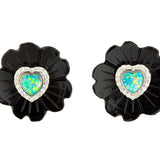 Jade Flower Earrings with Opal Heart Earrings Guita M