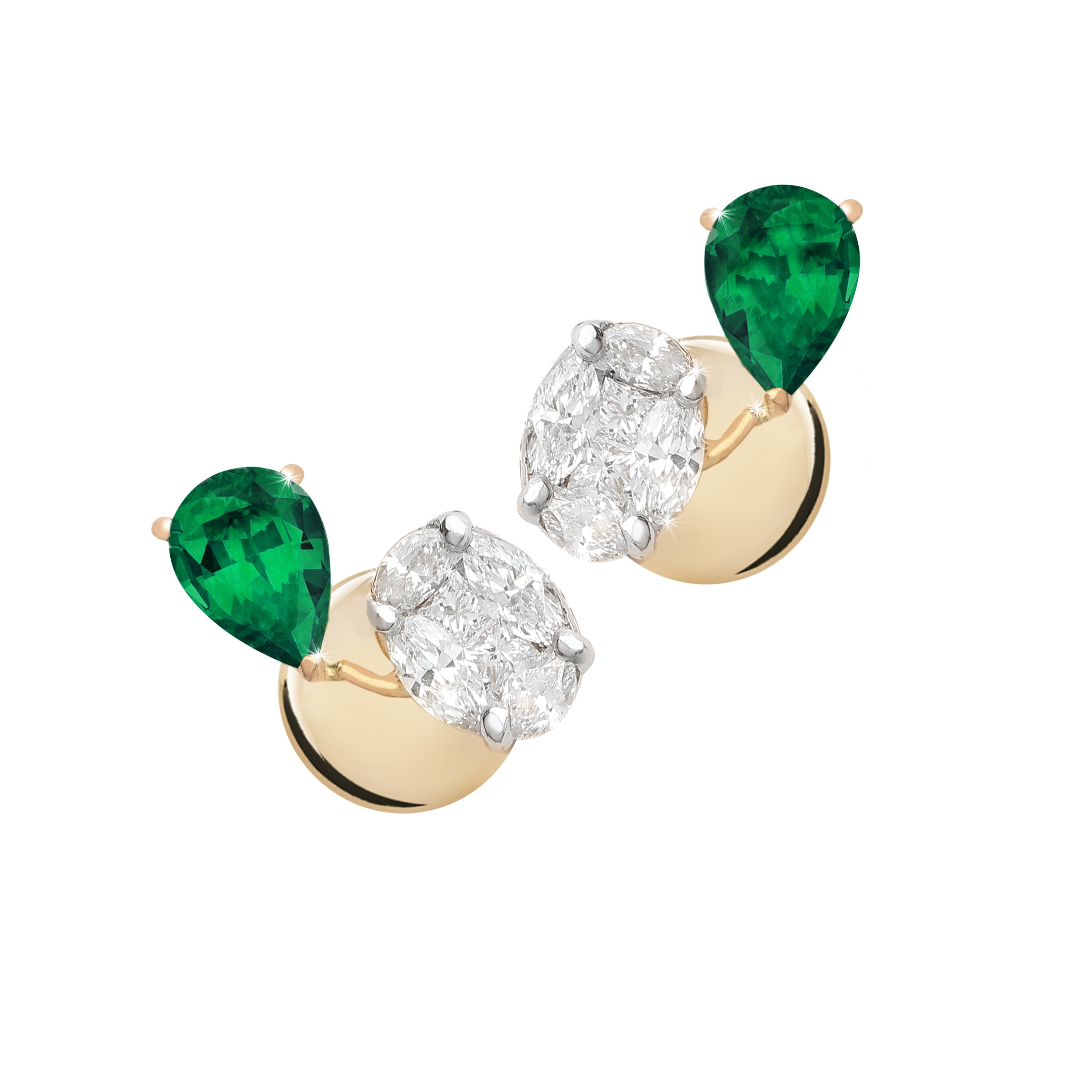 Emerald Diamond Duo Stud Earrings Stud Earrings Ritique