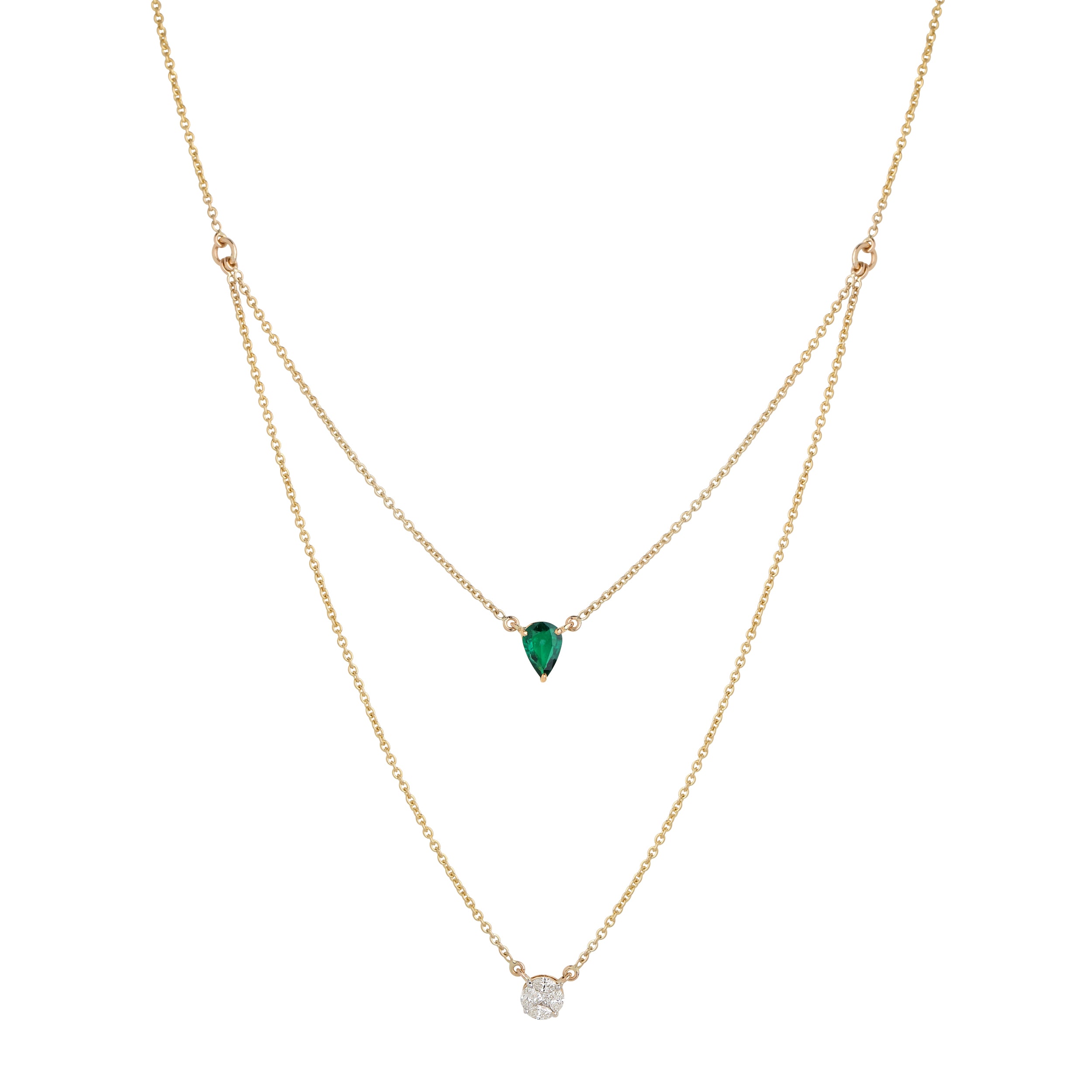 Emerald Diamond Duo Chain Pendant Necklace Necklace Ritique