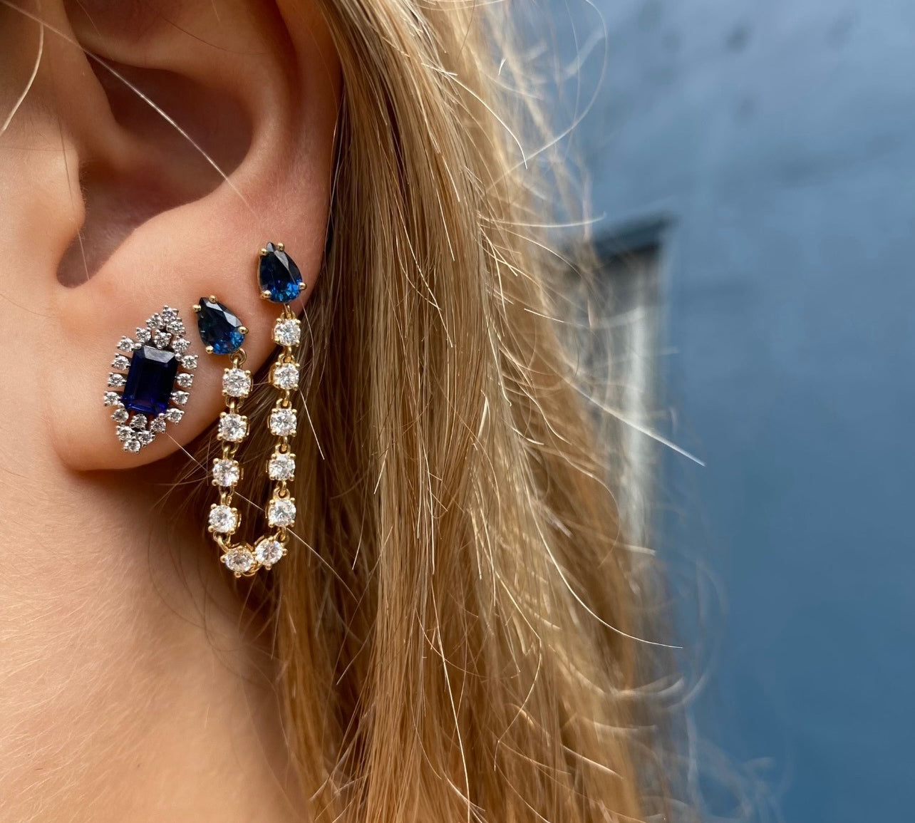 Sapphire and Diamond Stud Earring Stud Earrings Roseark Deux   