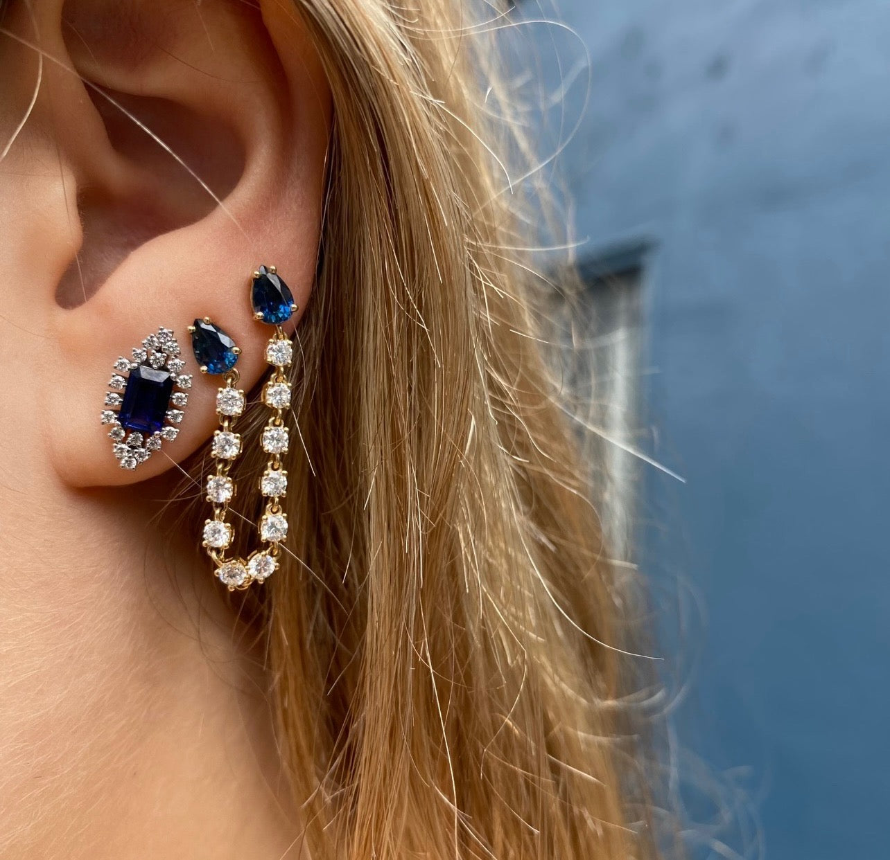 Sapphire and Diamond Stud Earring Stud Earrings Roseark Deux   