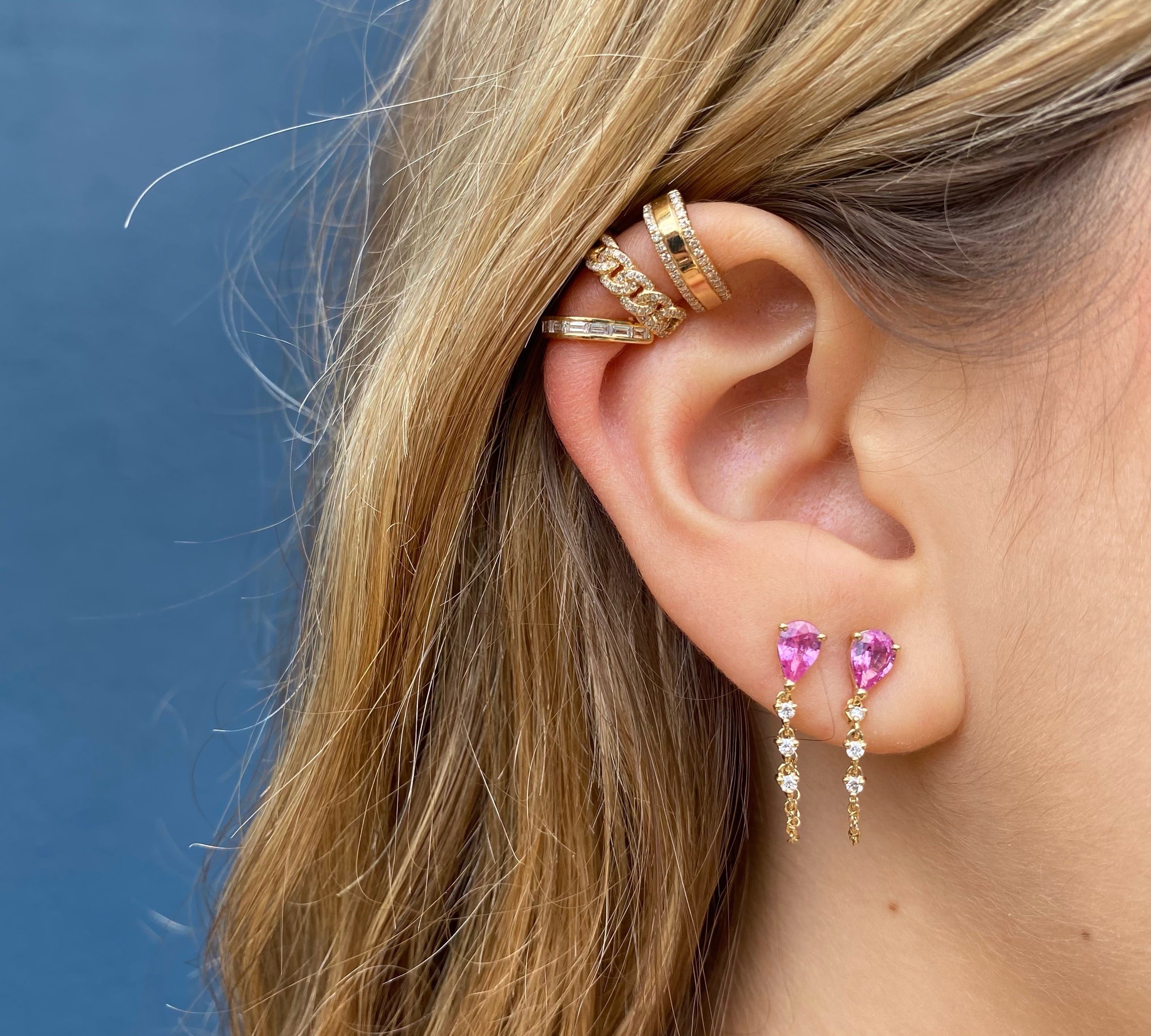 Pink Sapphire and Diamond Chain Earring Chain Sale   