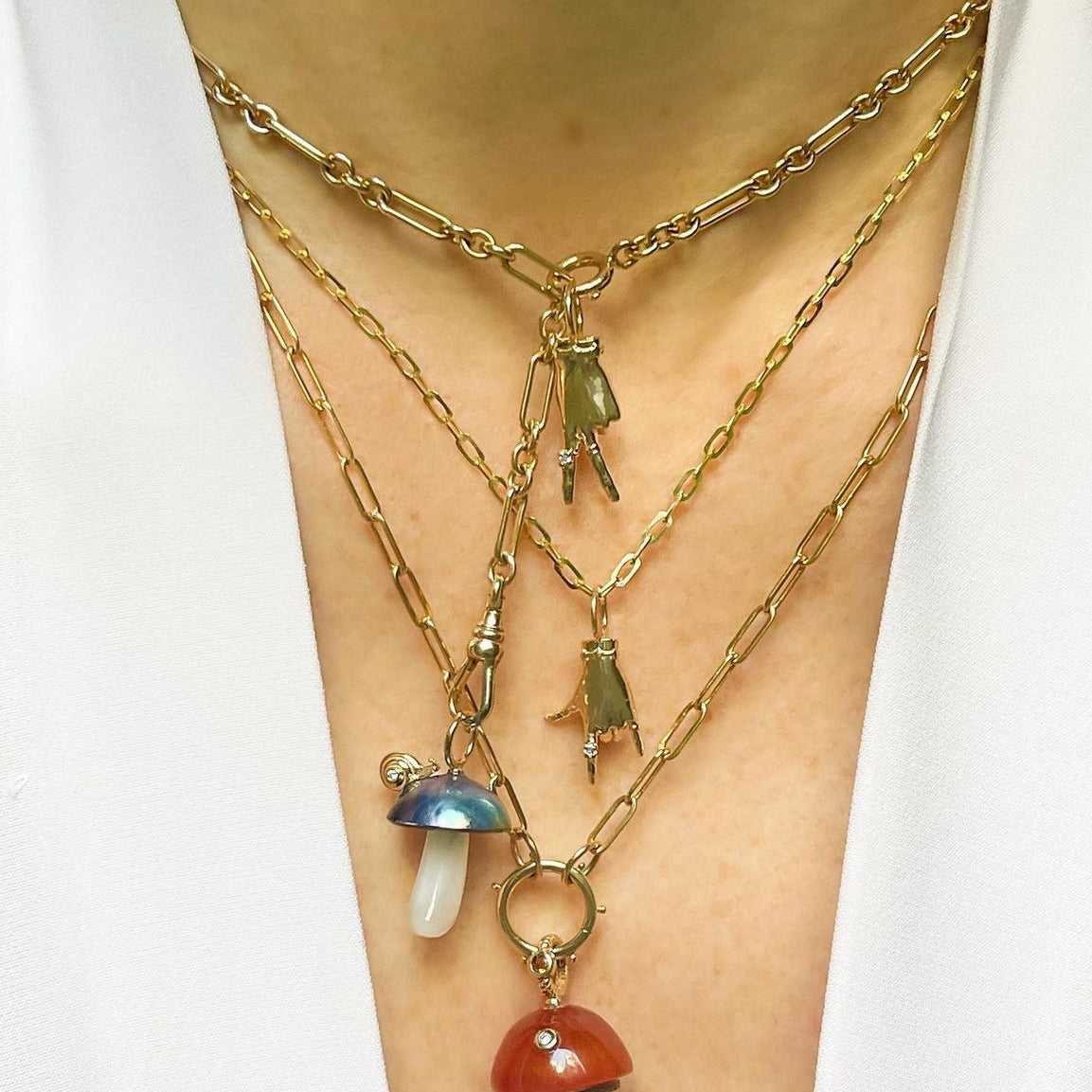 Blue Pearl Mushroom Charm with Diamond Snail Charm Maura Green
