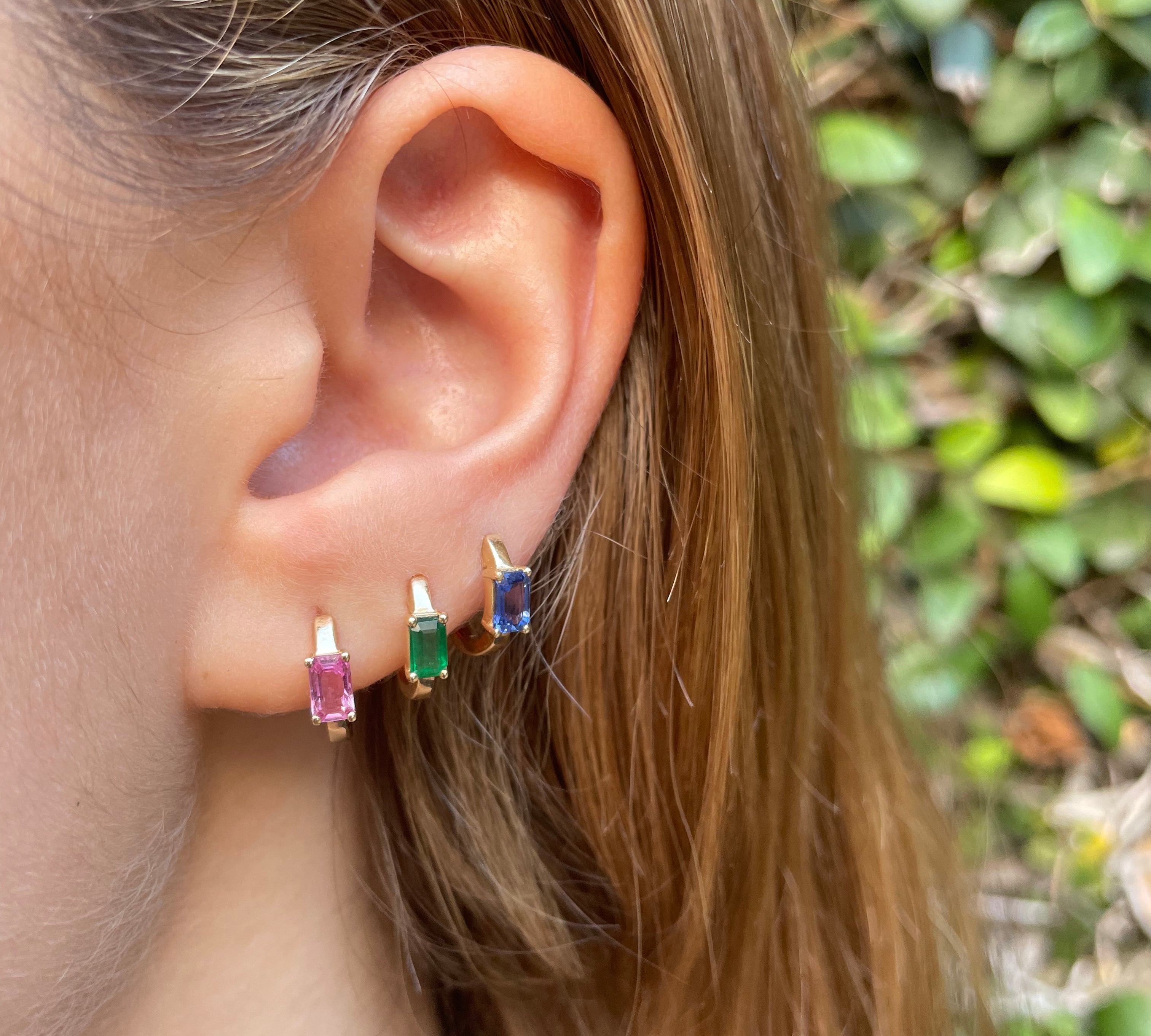 Emerald Huggie Huggie Earrings Roseark Deux   