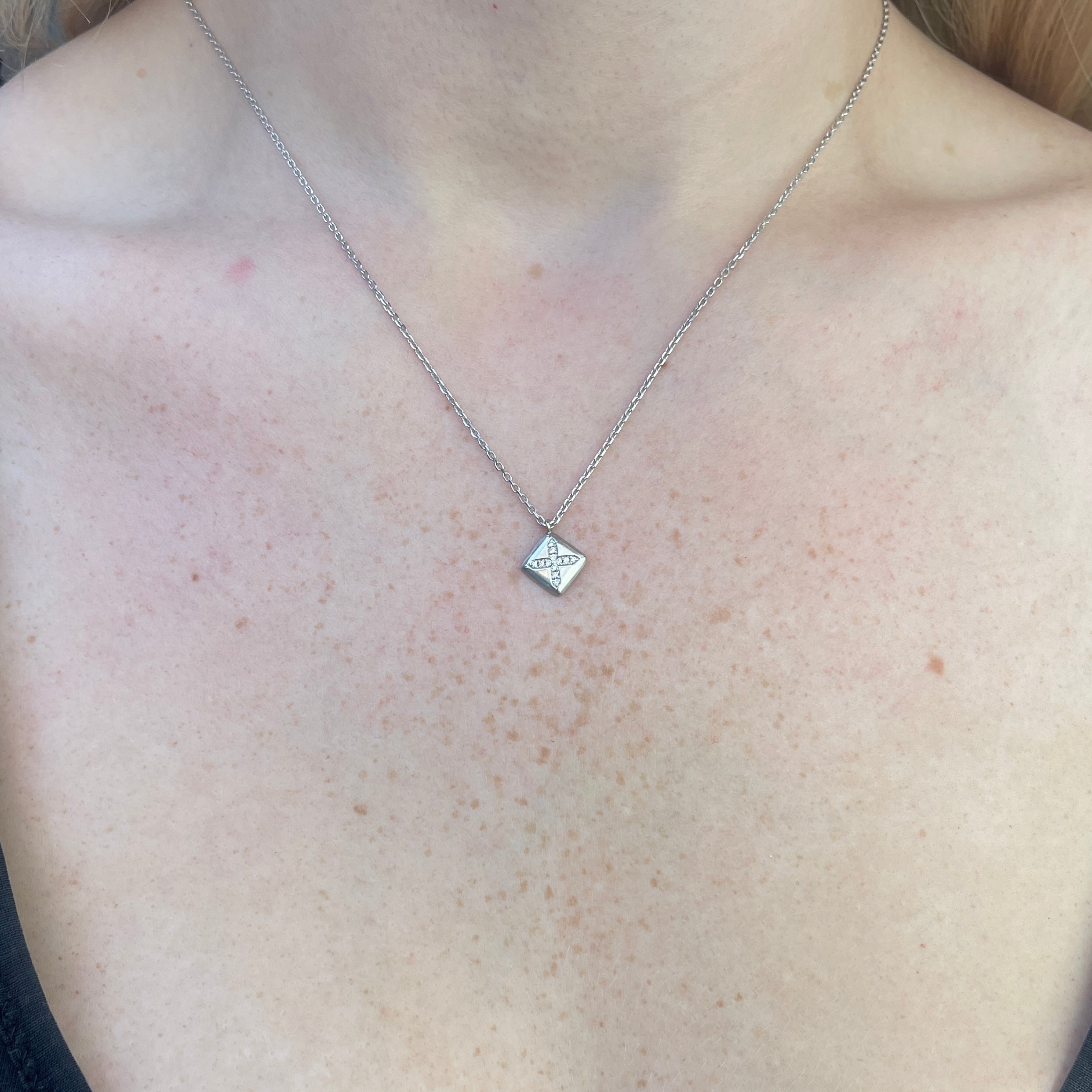 Square Plus Necklace, White Gold and Diamond Pendant Sale   
