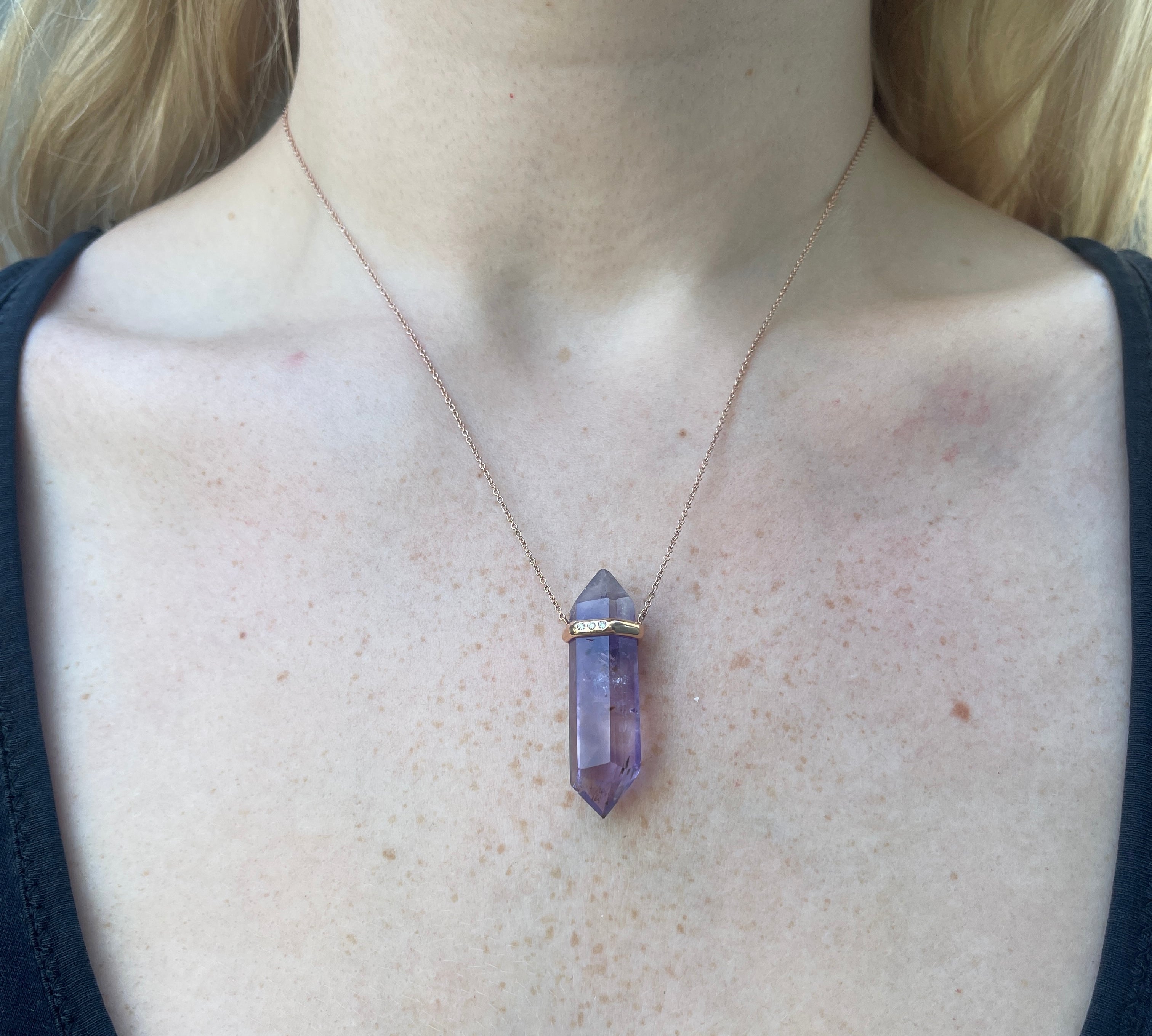 Amethyst Crystal Pendant, Rose Gold and Diamond Pendant House of Ravn Small  
