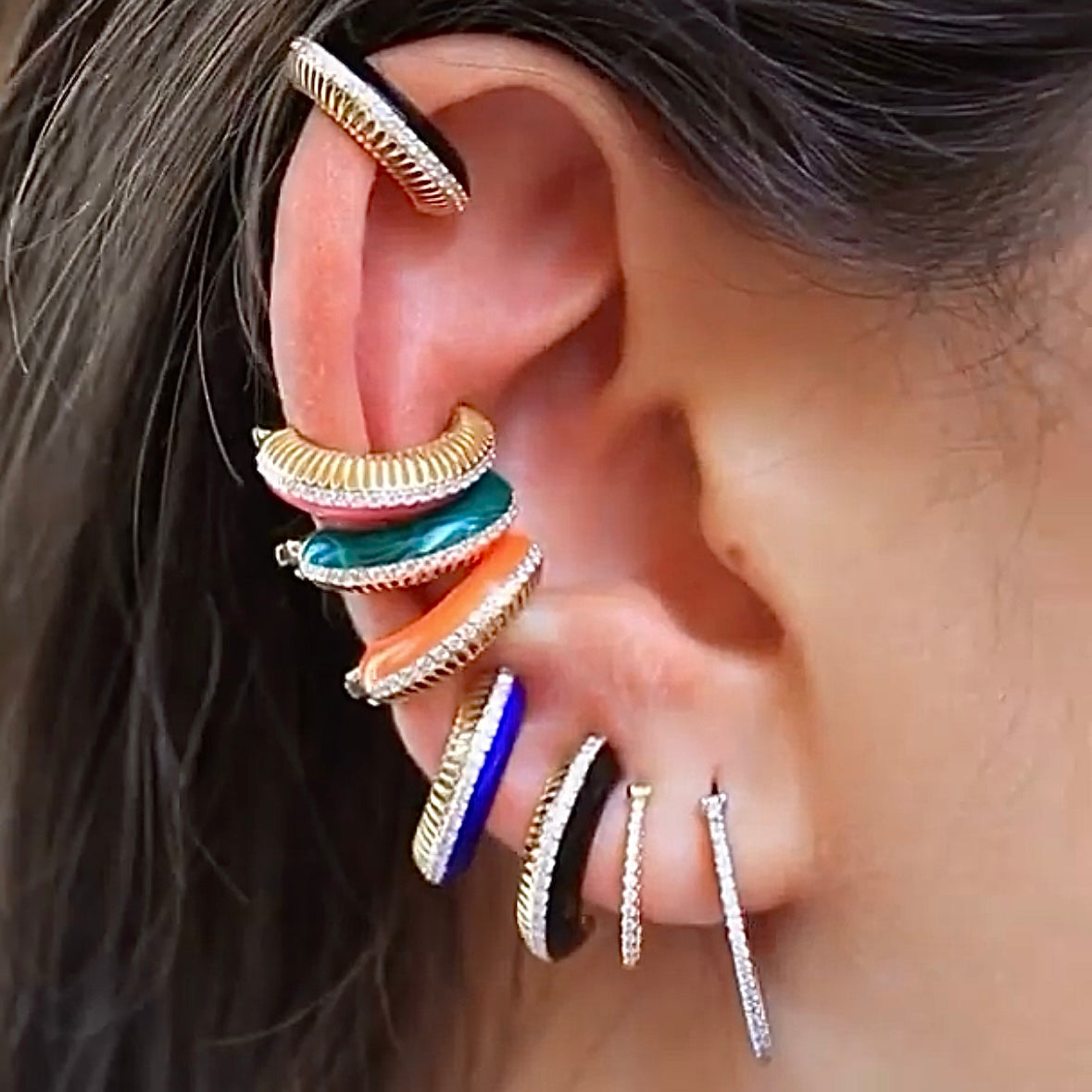 Malachite Bombay Ear Cuff with Diamonds Ear Cuff Earring Latelier Nawbar