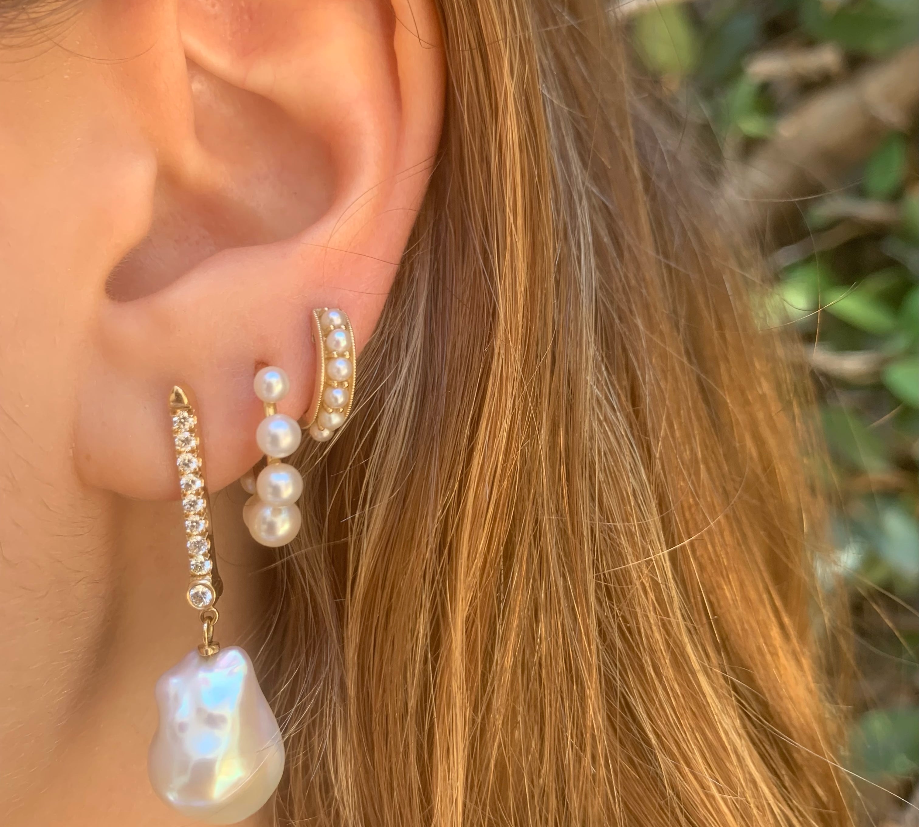 Pearls Huggie Huggie Earrings Roseark Deux   