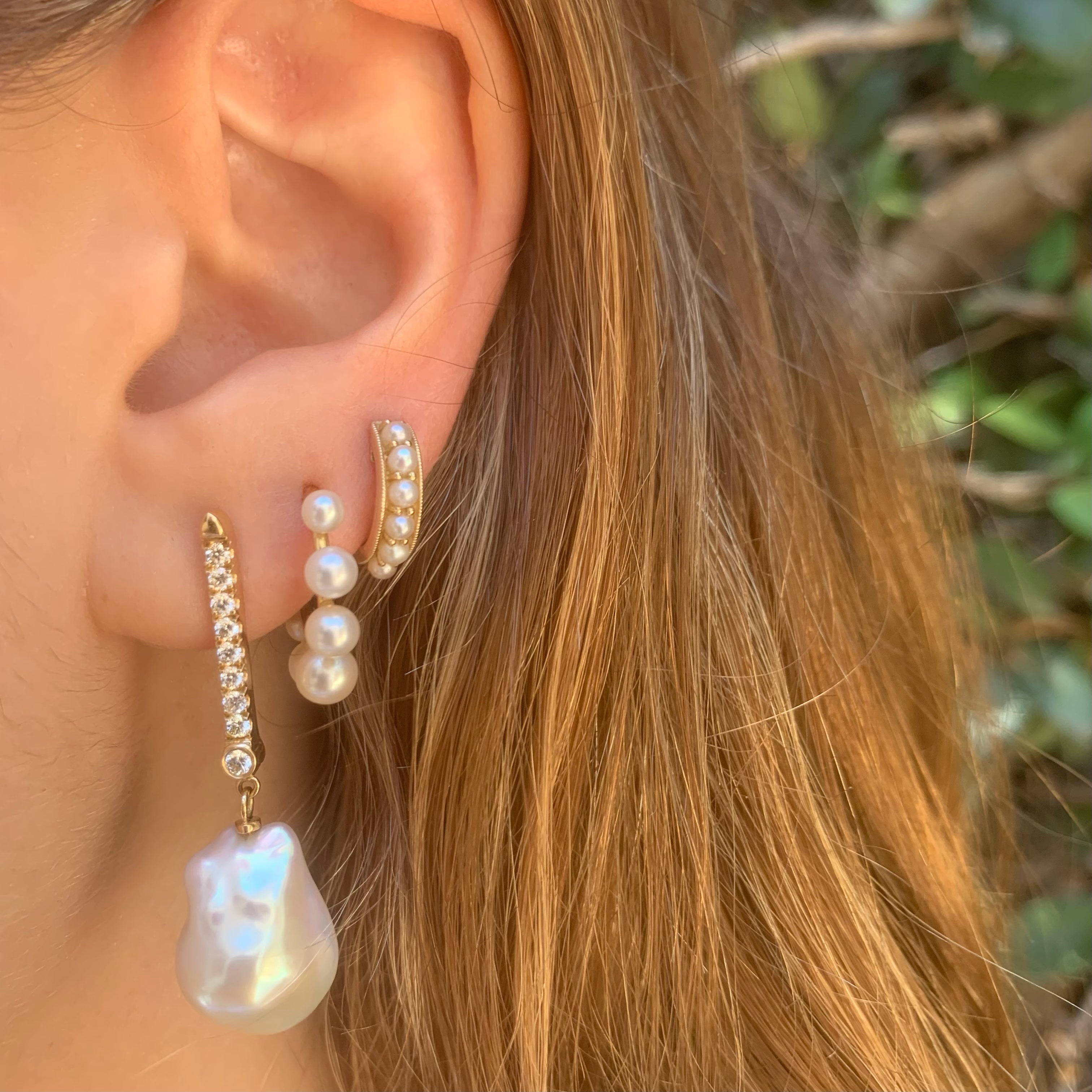 Pearls Huggie Huggie Earrings Roseark Deux   