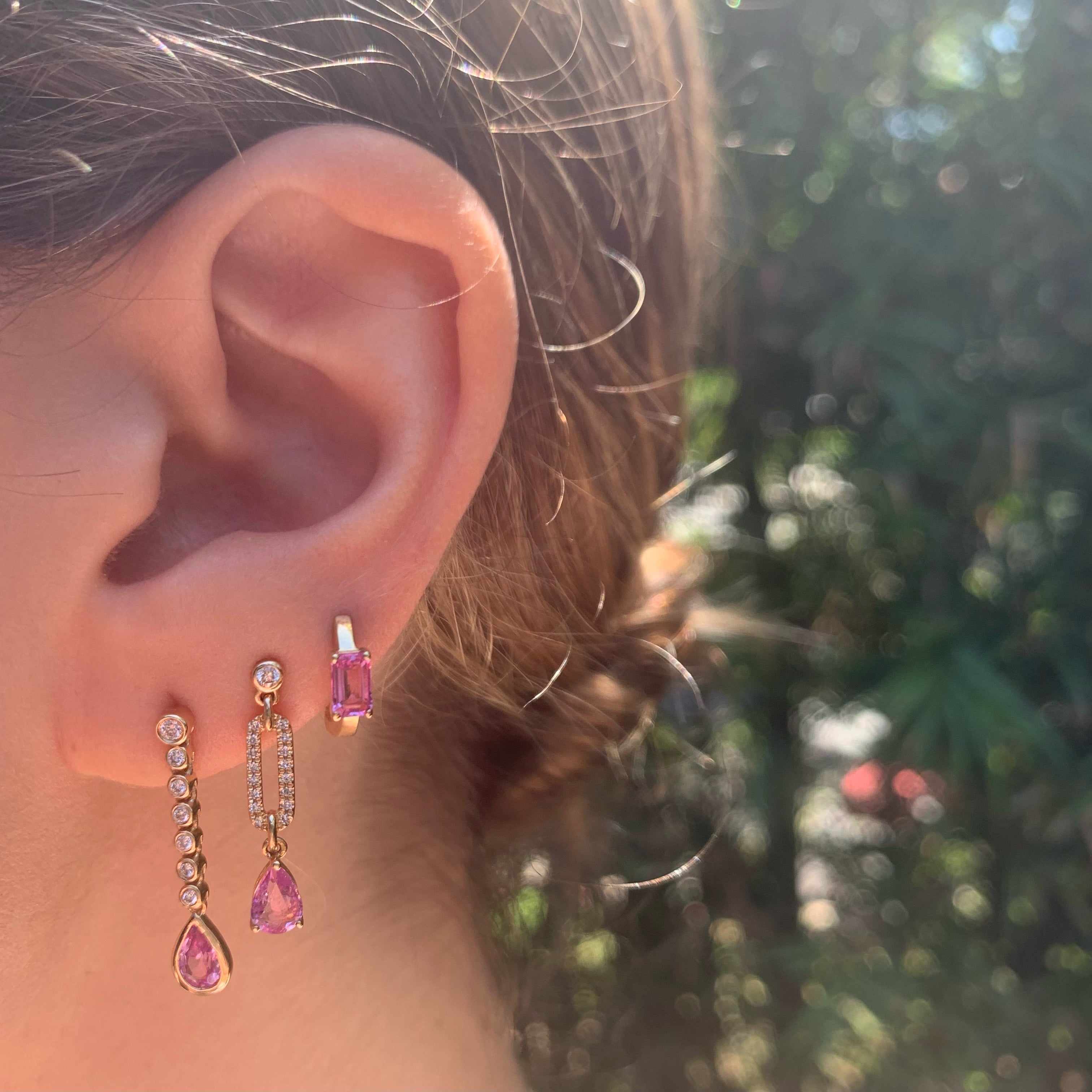 Precious-Stone Baguette Huggie Huggie Earrings Roseark Deux
