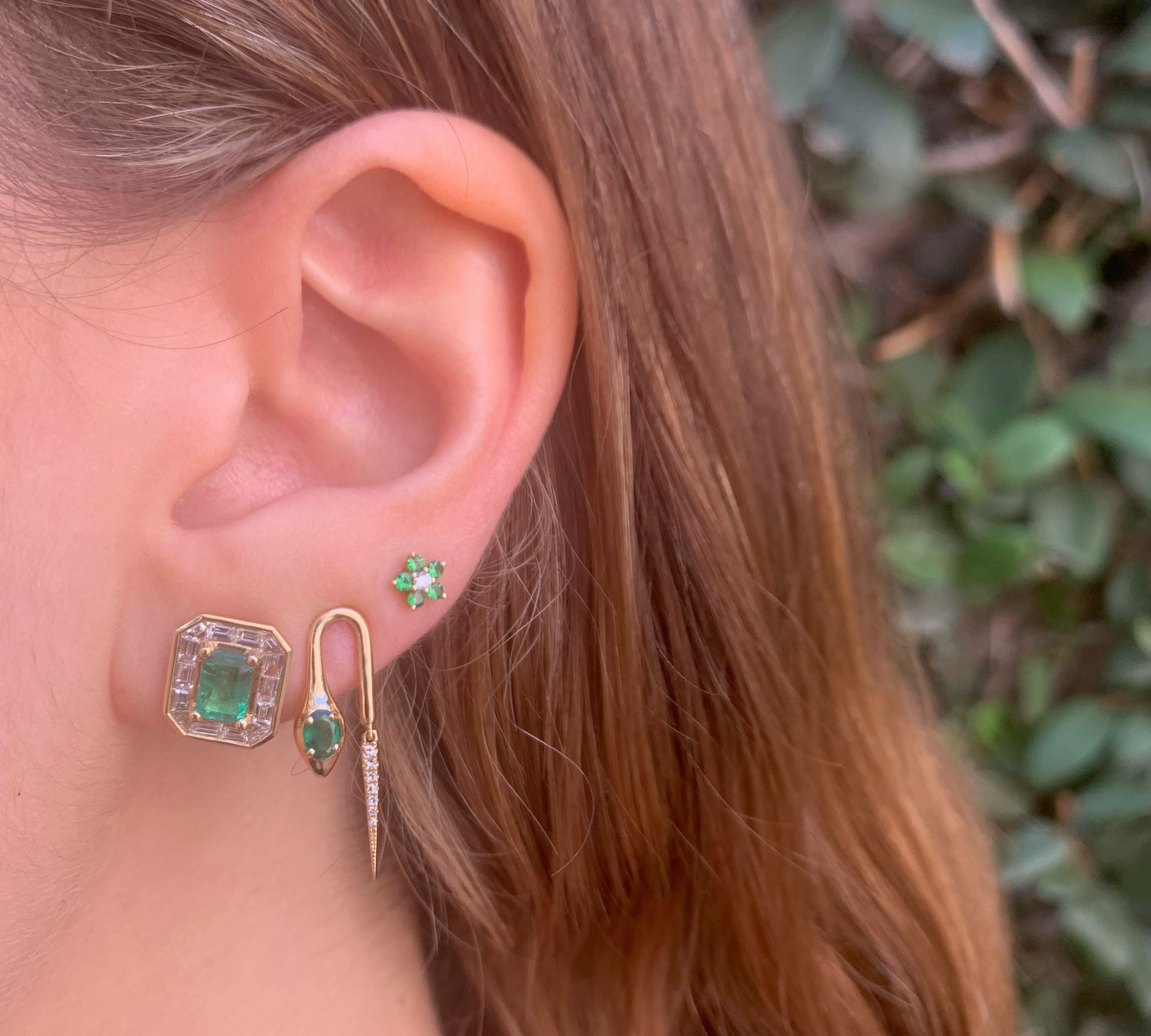 Emerald and Diamond Multi Baguette Stud Stud Earrings Roseark Deux   