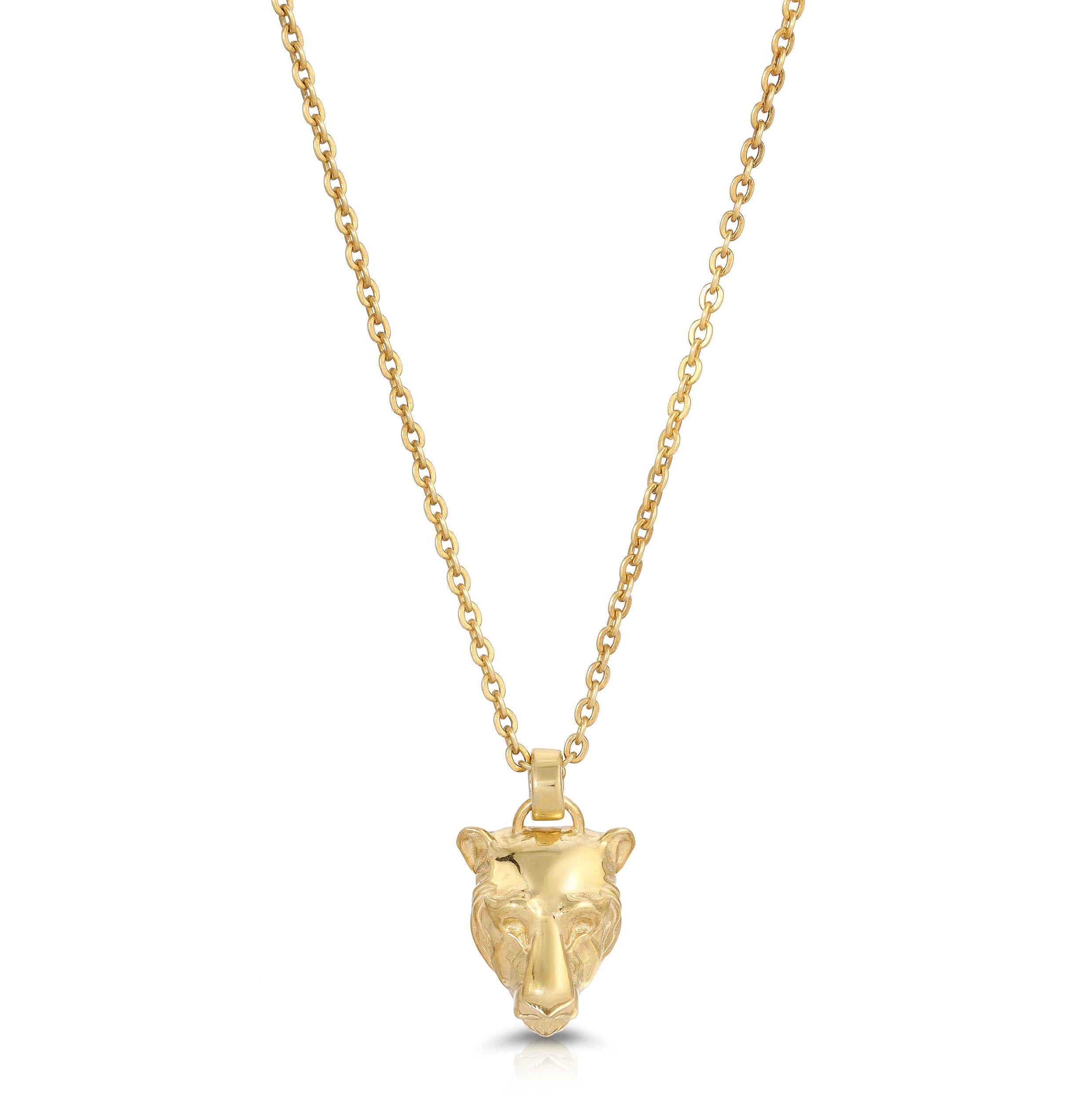 Lioness Charm Necklace Pendant Necklace MAE + LANG 16 inch Rolo Chain Yellow Gold