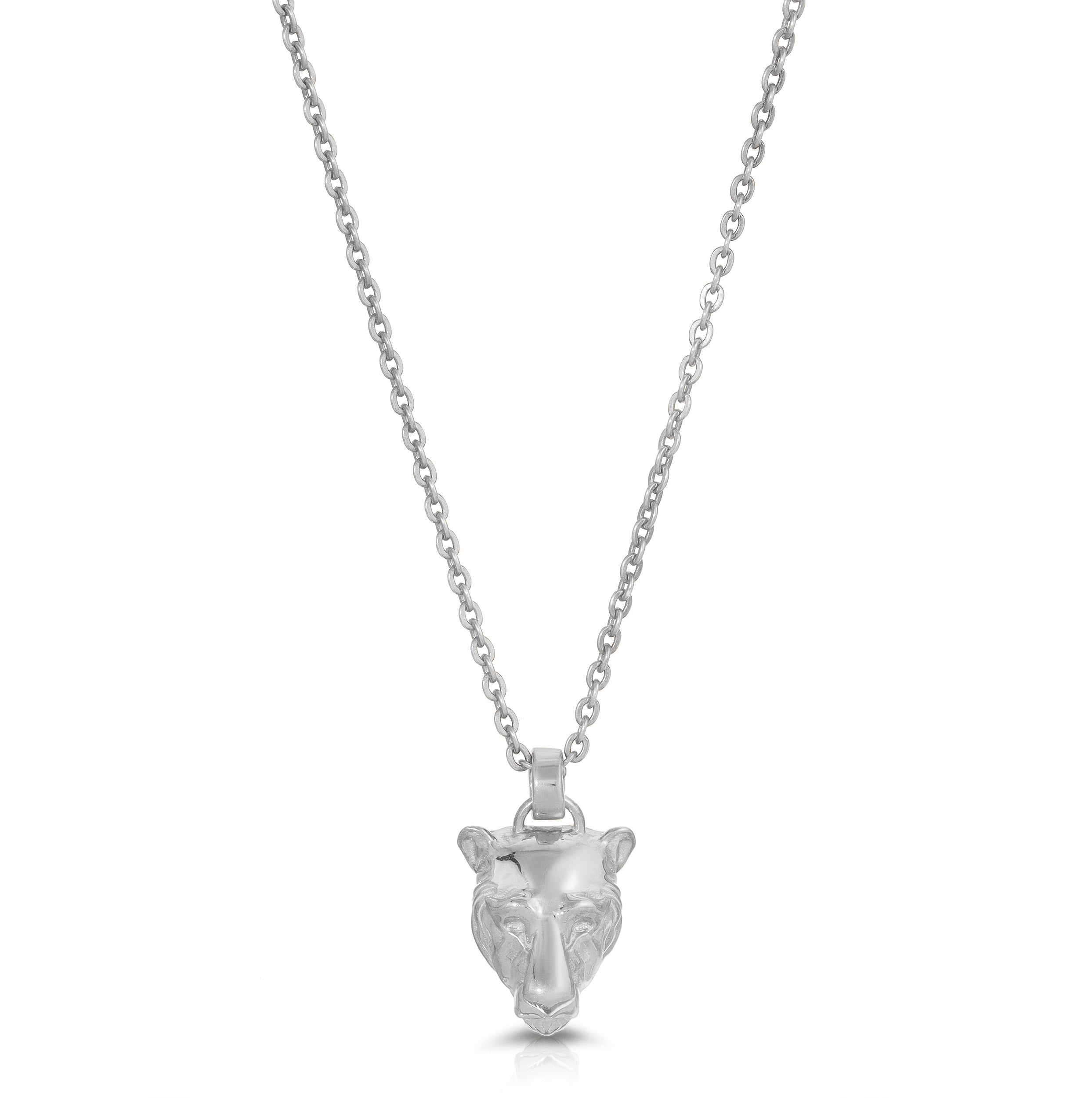 Lioness Charm Necklace Pendant Necklace MAE + LANG 16 inch Rolo Chain White Gold