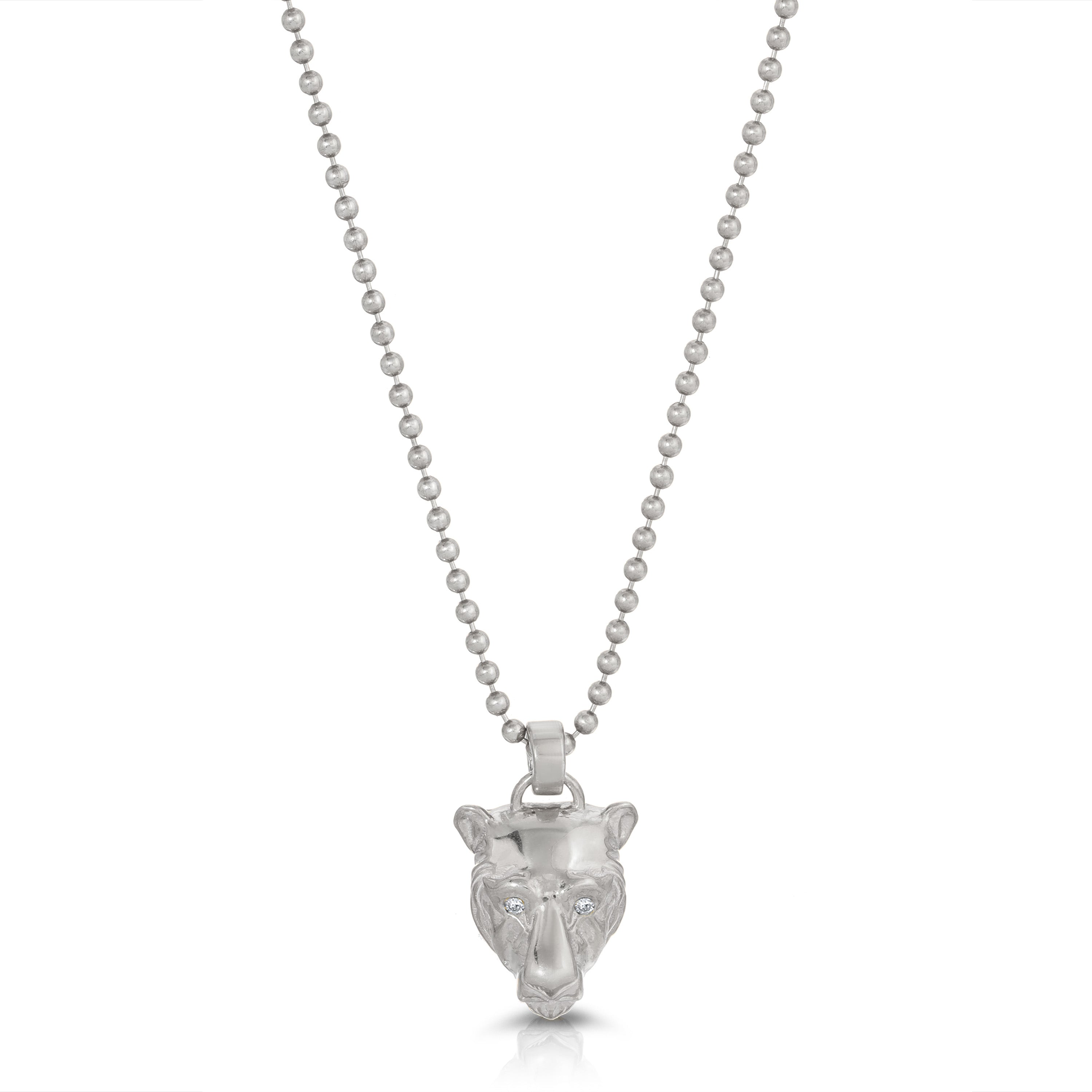 Lioness Charm Necklace with Diamond Eyes Charm Necklace MAE + LANG White Gold 16 inch