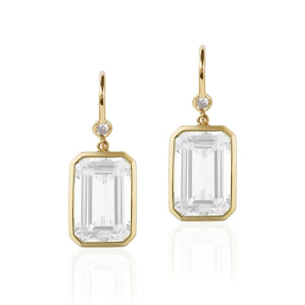 Bezel-Set Emerald-Cut Drop Earrings with Diamonds Drop Earrings Goshwara