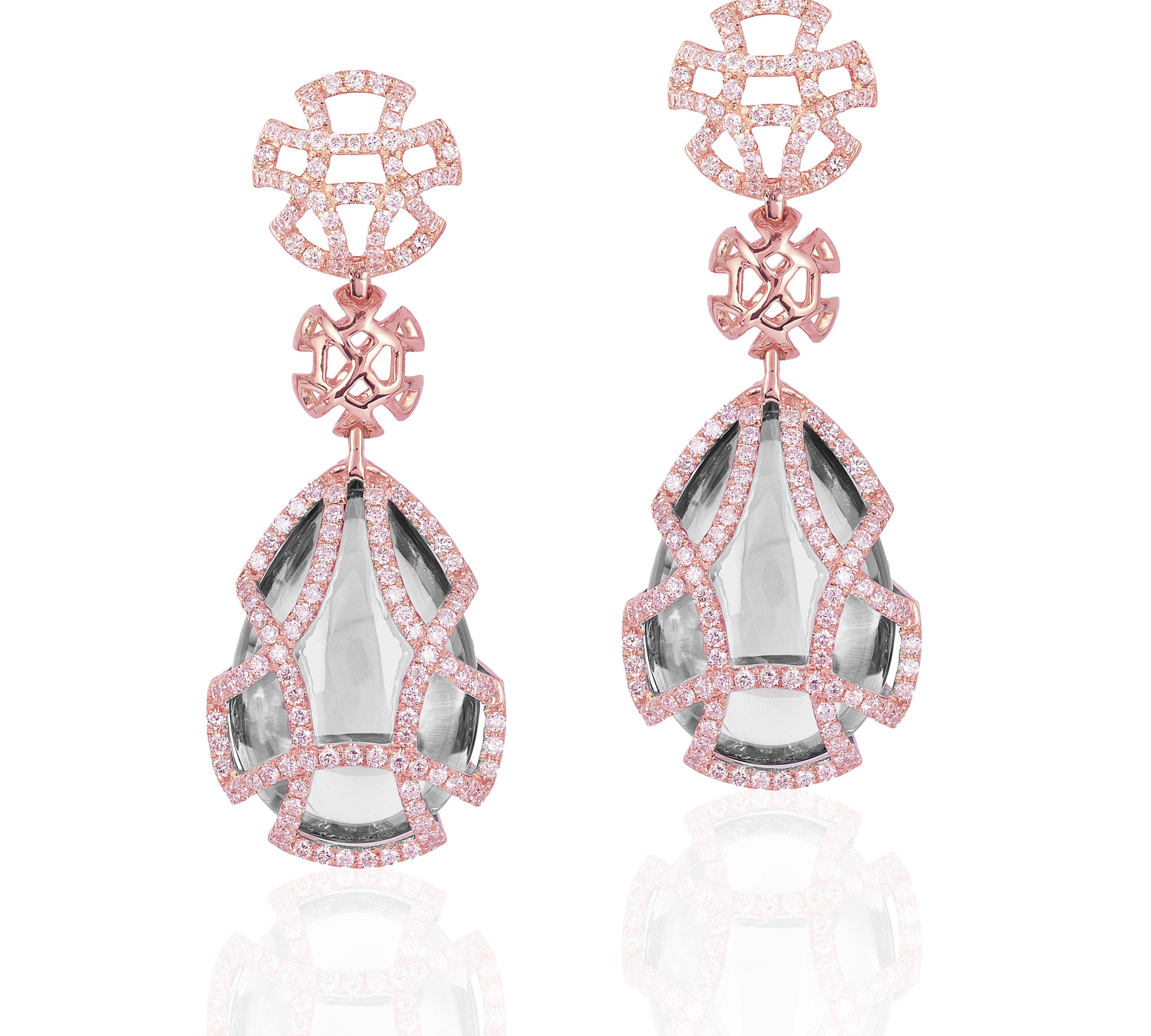 Teardrop Cage Earrings with Diamonds Drop Earrings Goshwara Rock Crystal Rose Gold